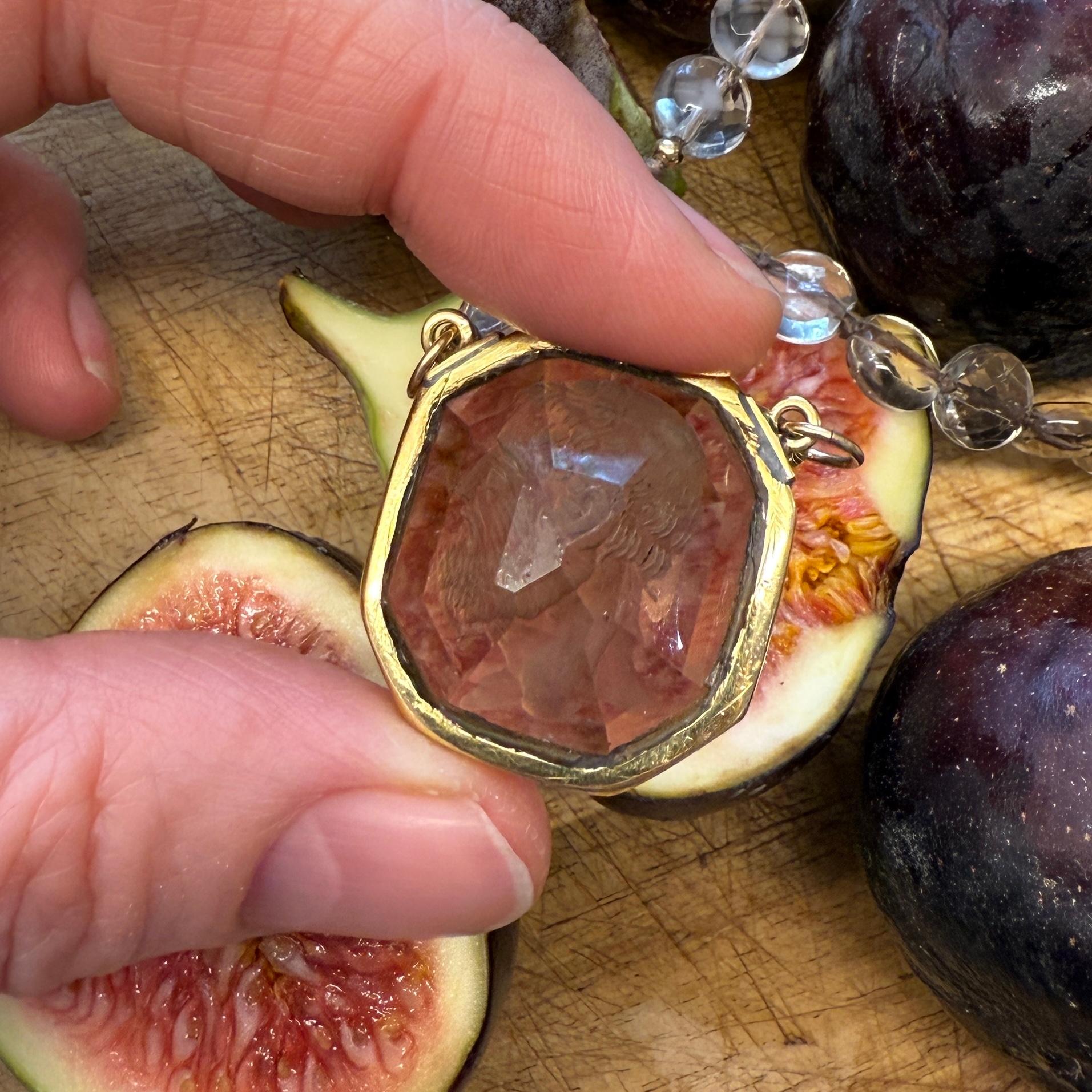 Women's or Men's Gold-Mounted Smoky Quartz Intaglio Necklace, 19th century. For Sale