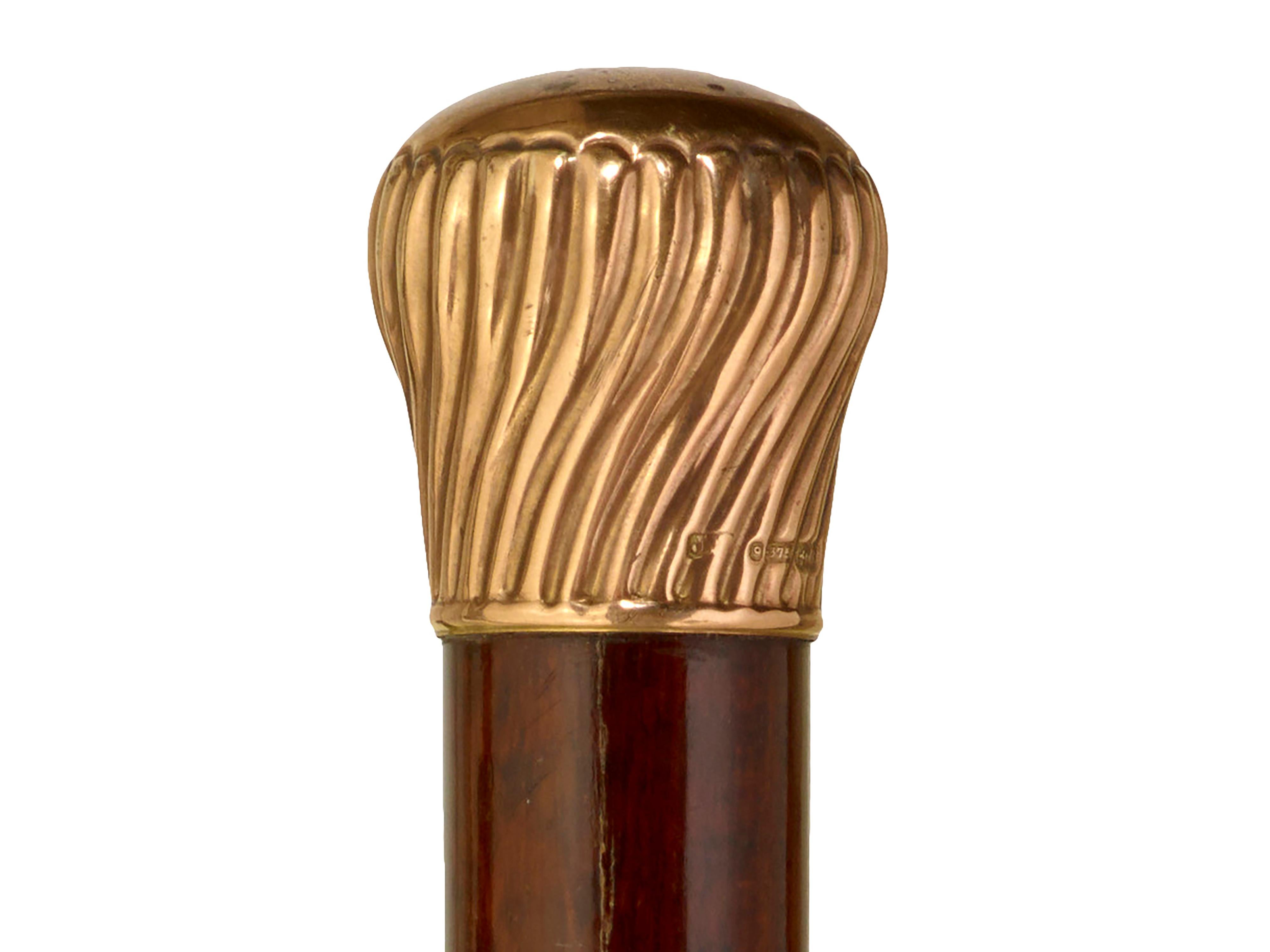 Late 19th Century Gold mounted walking cane For Sale