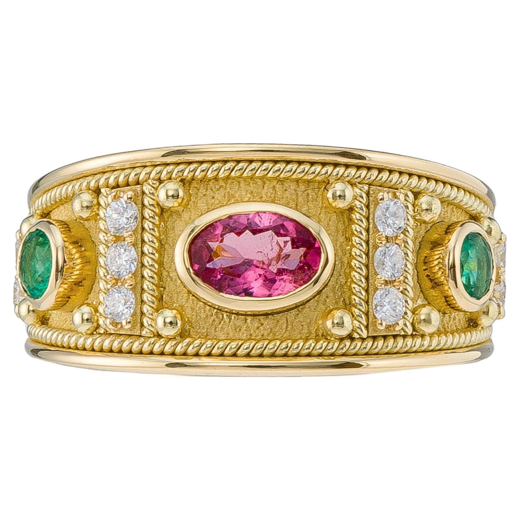 Gold Multi Color Byzantine Ring