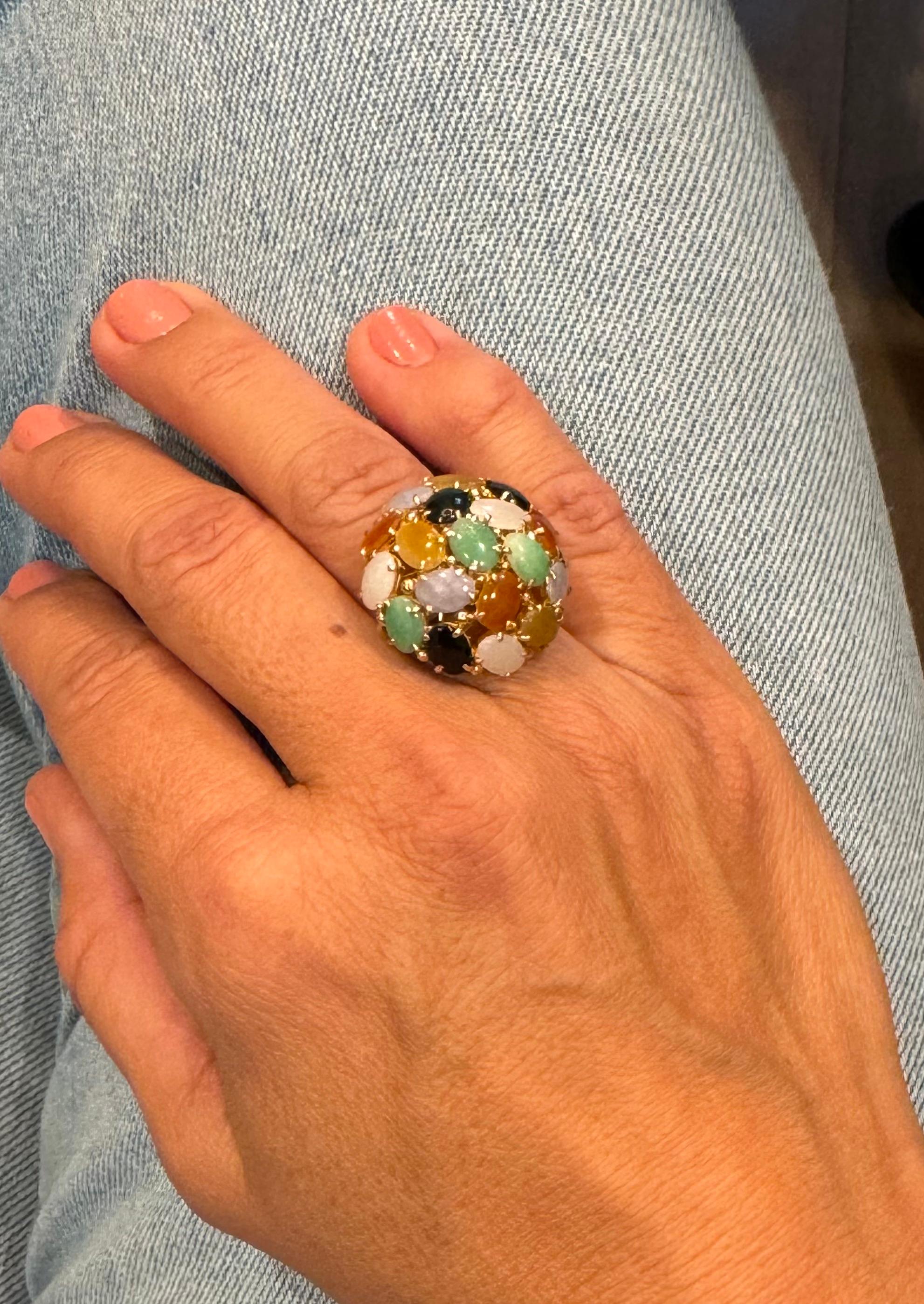 Gold & Multi-Color Stone Dome Ring For Sale 2