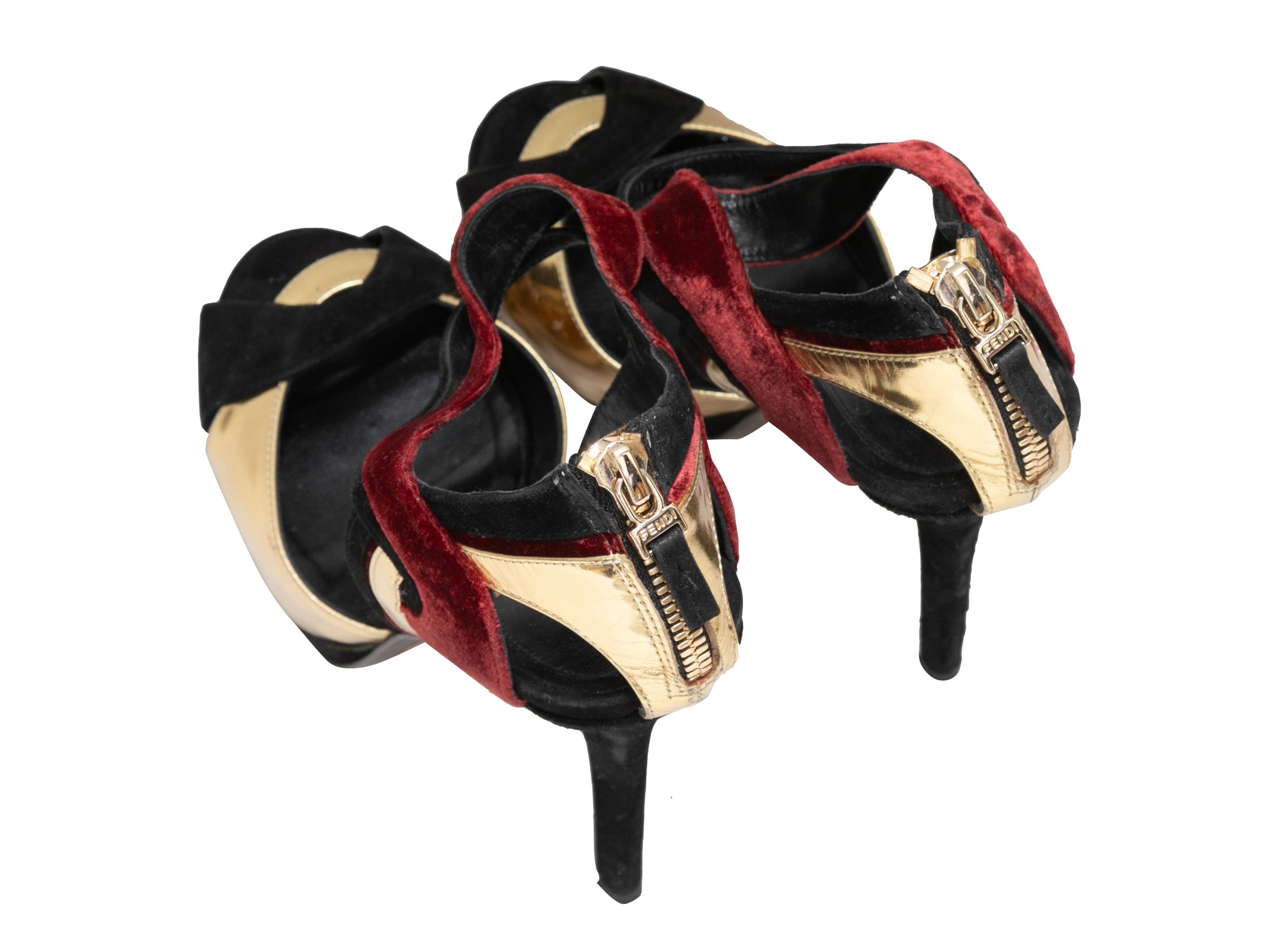 Black Gold & Multicolor Fendi Cutout Peep-Toe Platforms Size 37 For Sale