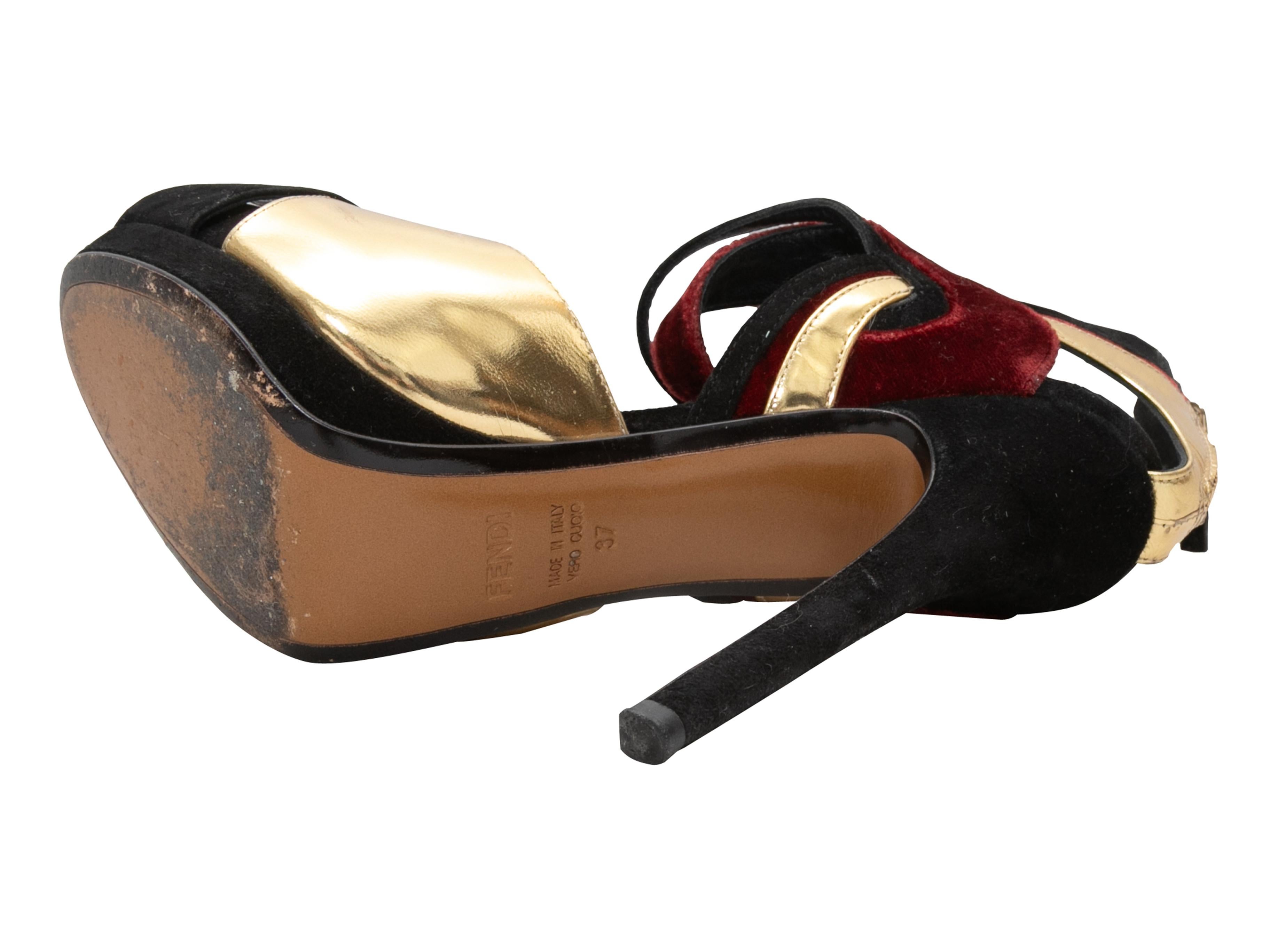 Women's Gold & Multicolor Fendi Cutout Peep-Toe Platforms Size 37 For Sale