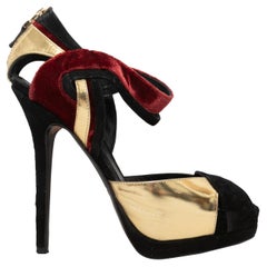 Gold & Multicolor Fendi Cutout Peep-Toe Platforms Size 37