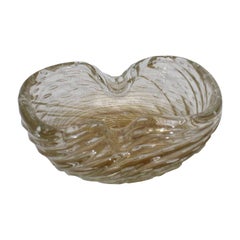 Gold Murano Bowl with Clear Bubble Inclusions and Purple Swirl, circa 1950