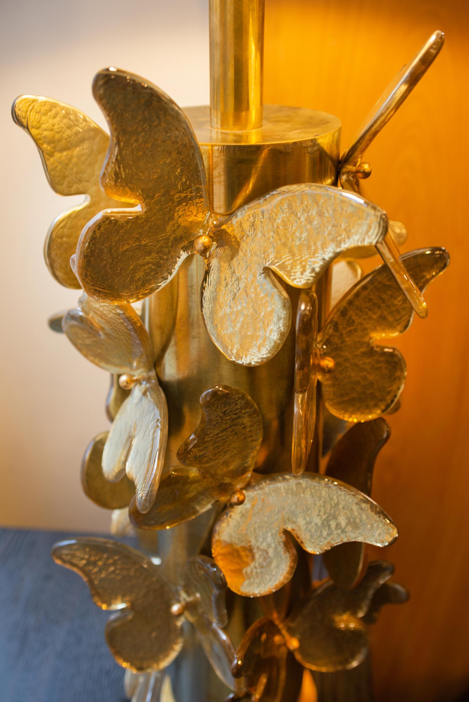 Contemporary Gold Murano Butterflies Table Lamp
