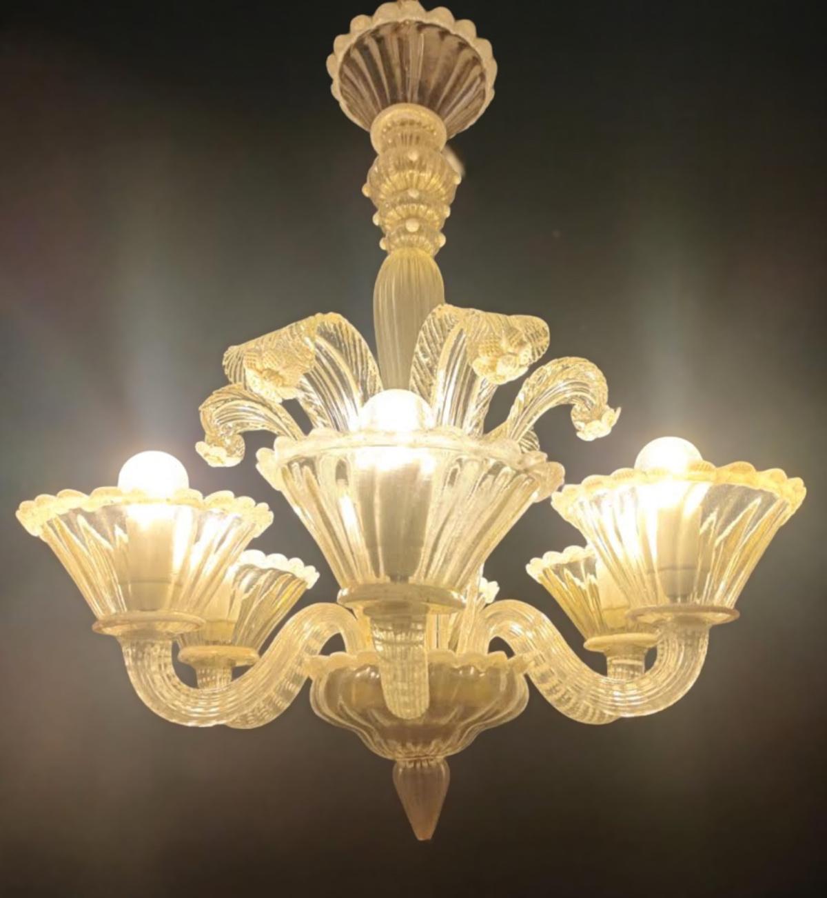 Golden Murano Chandelier For Sale 3