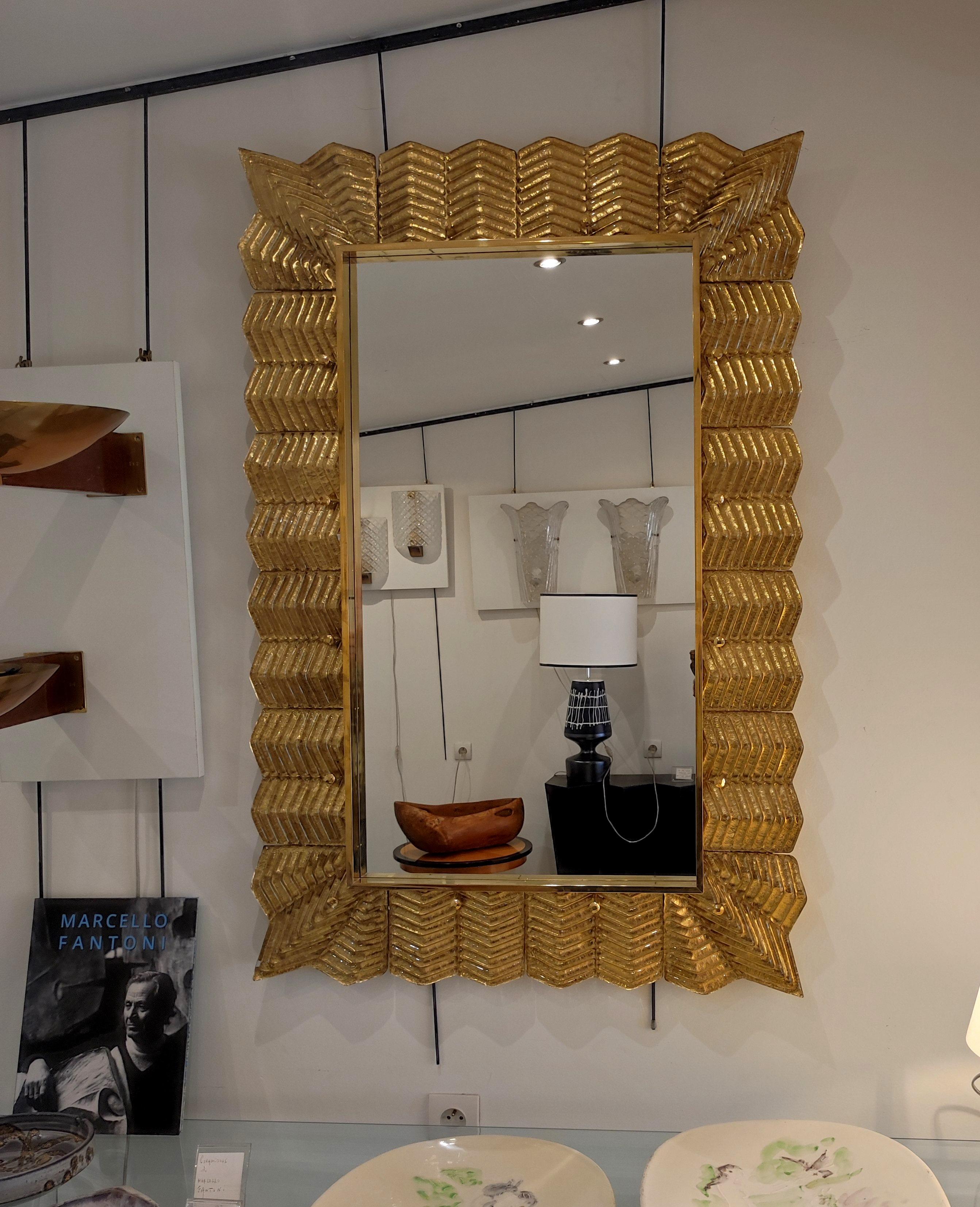 Gold Murano Glass and Brass Mirror In Excellent Condition For Sale In Saint-Ouen, FR