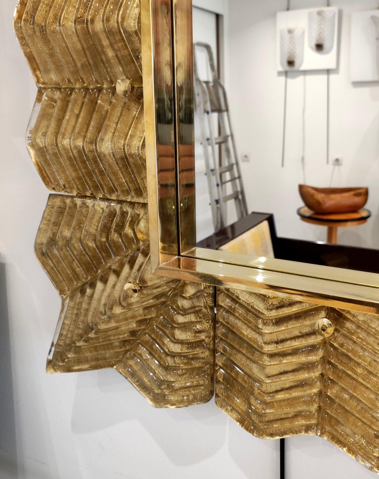 Gold Murano Glass and Brass Mirror For Sale at 1stDibs