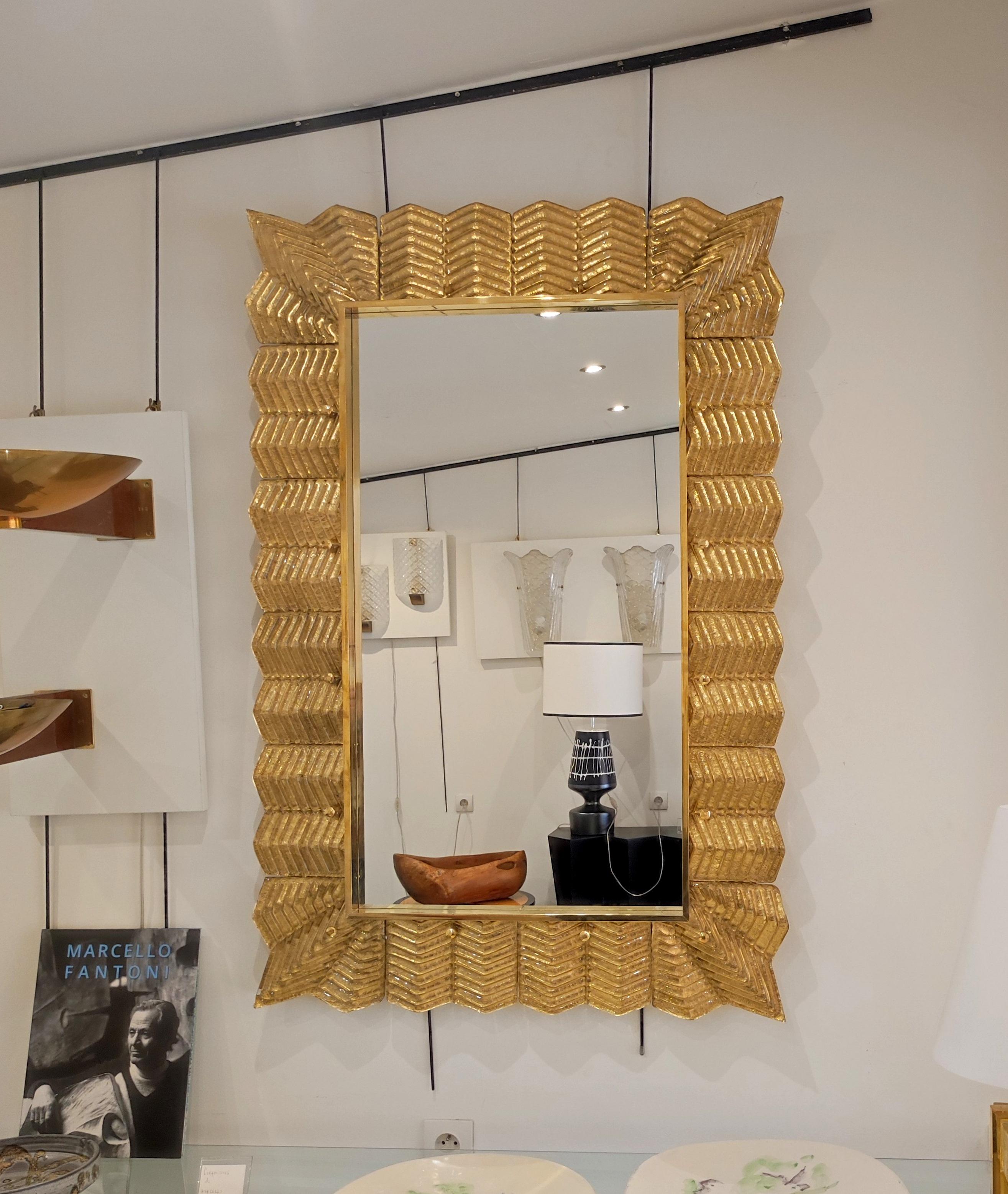 Gold Murano Glass and Brass Mirror For Sale 3