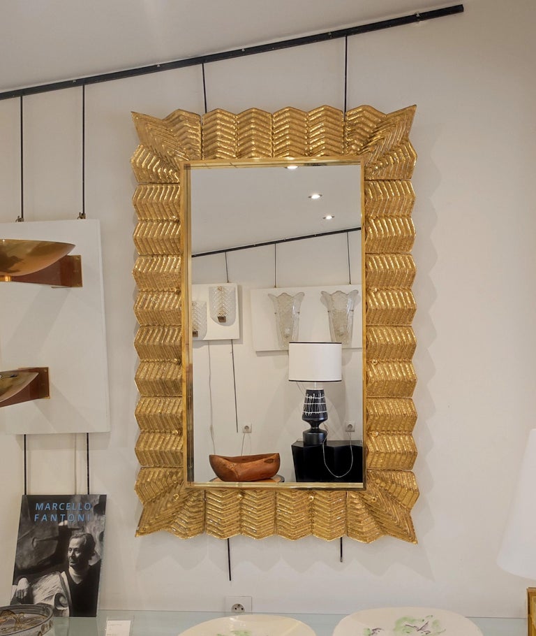 Gold Murano Glass and Brass Mirror For Sale at 1stDibs