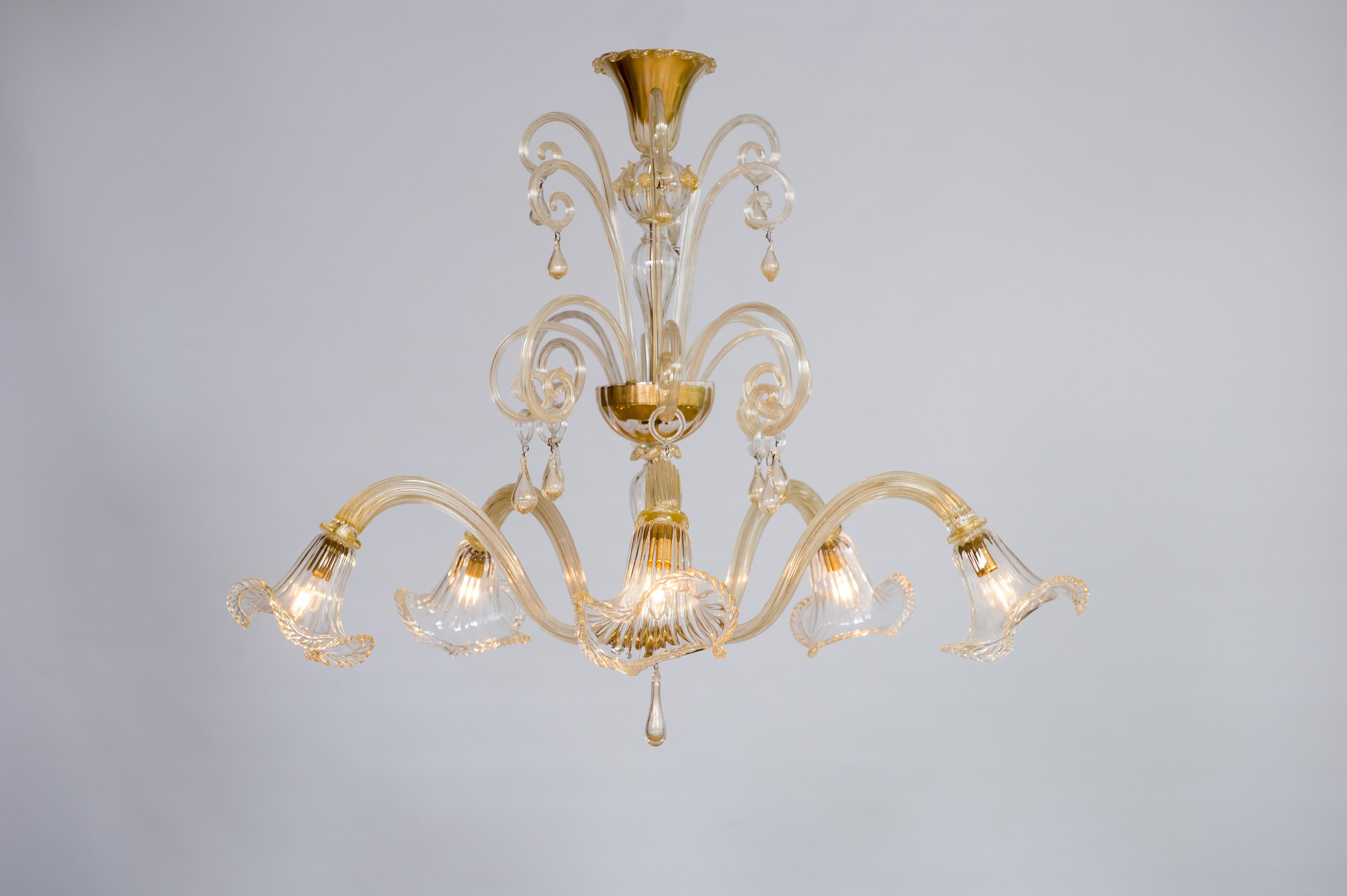Lustre en verre de Murano doré par Giovanni Dalla Fina 1960 en vente 10