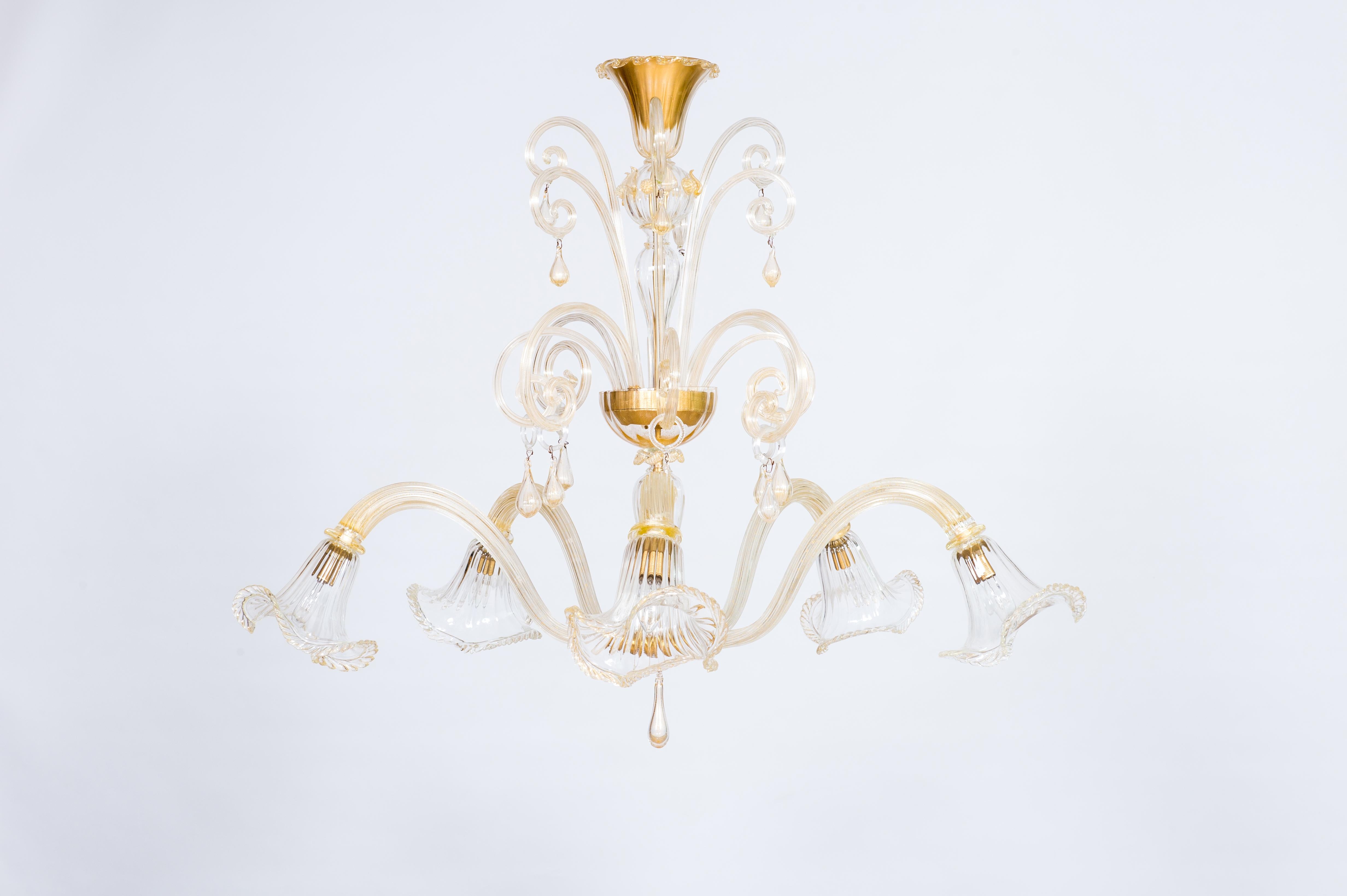 Mid-Century Modern Lustre en verre de Murano doré par Giovanni Dalla Fina 1960 en vente