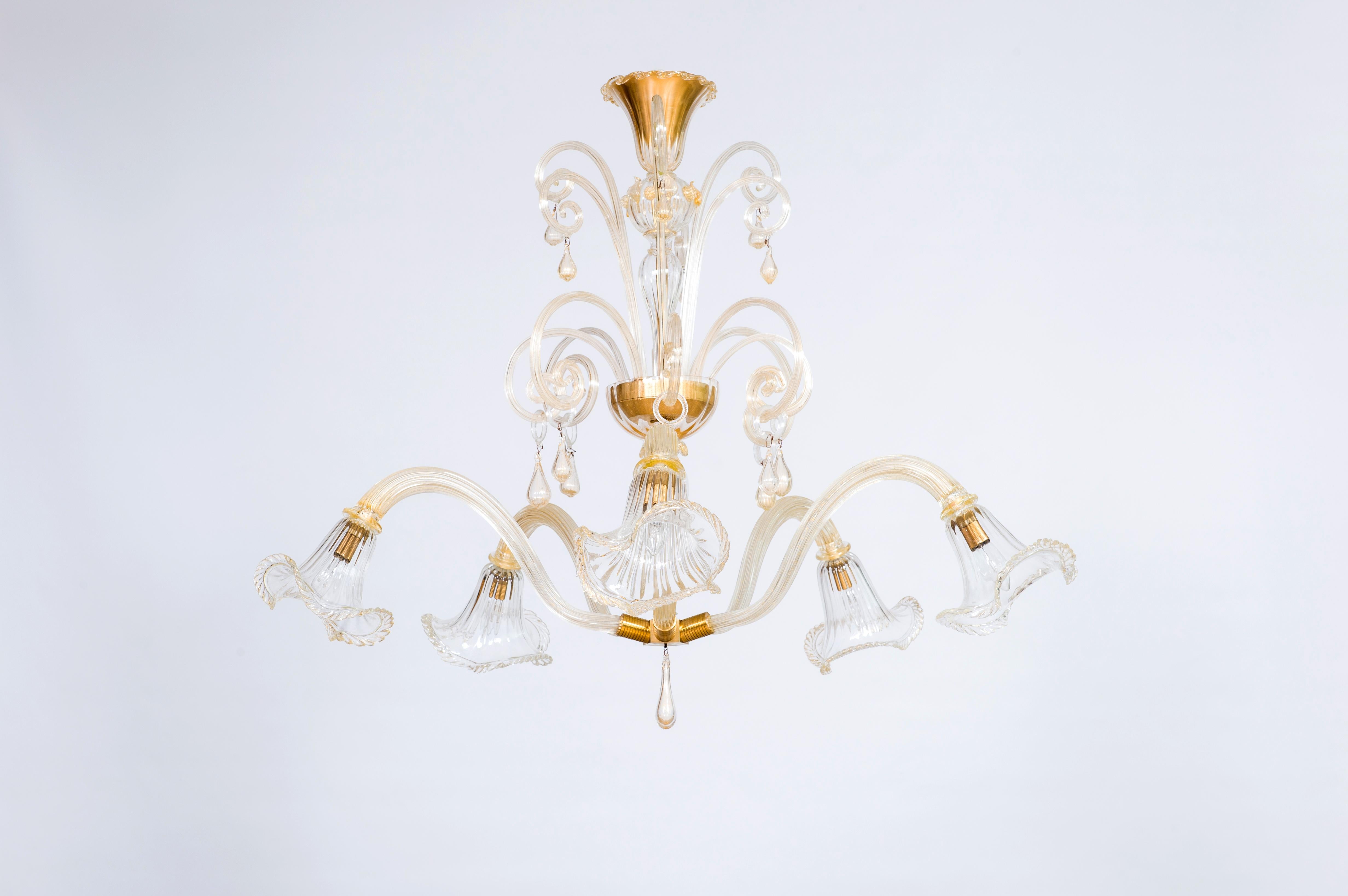 italien Lustre en verre de Murano doré par Giovanni Dalla Fina 1960 en vente