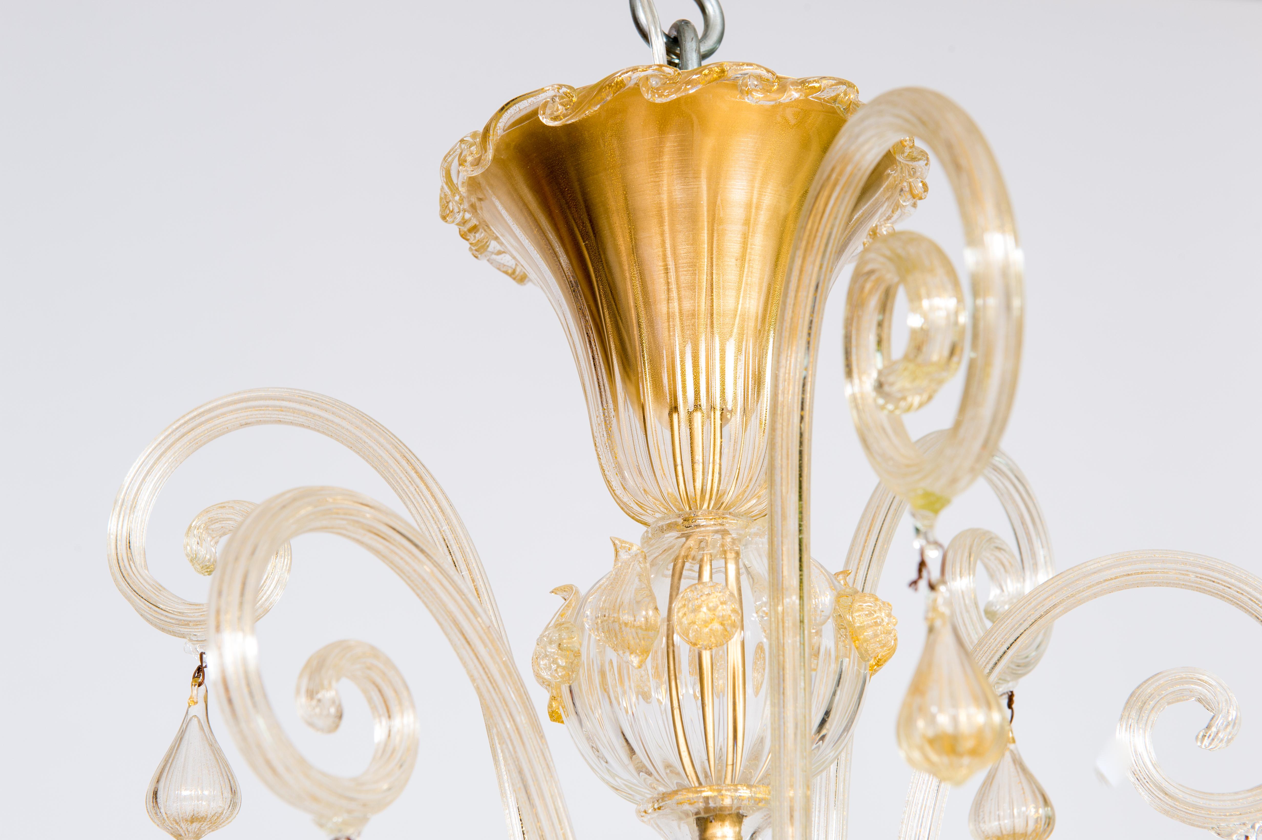Fait main Lustre en verre de Murano doré par Giovanni Dalla Fina 1960 en vente