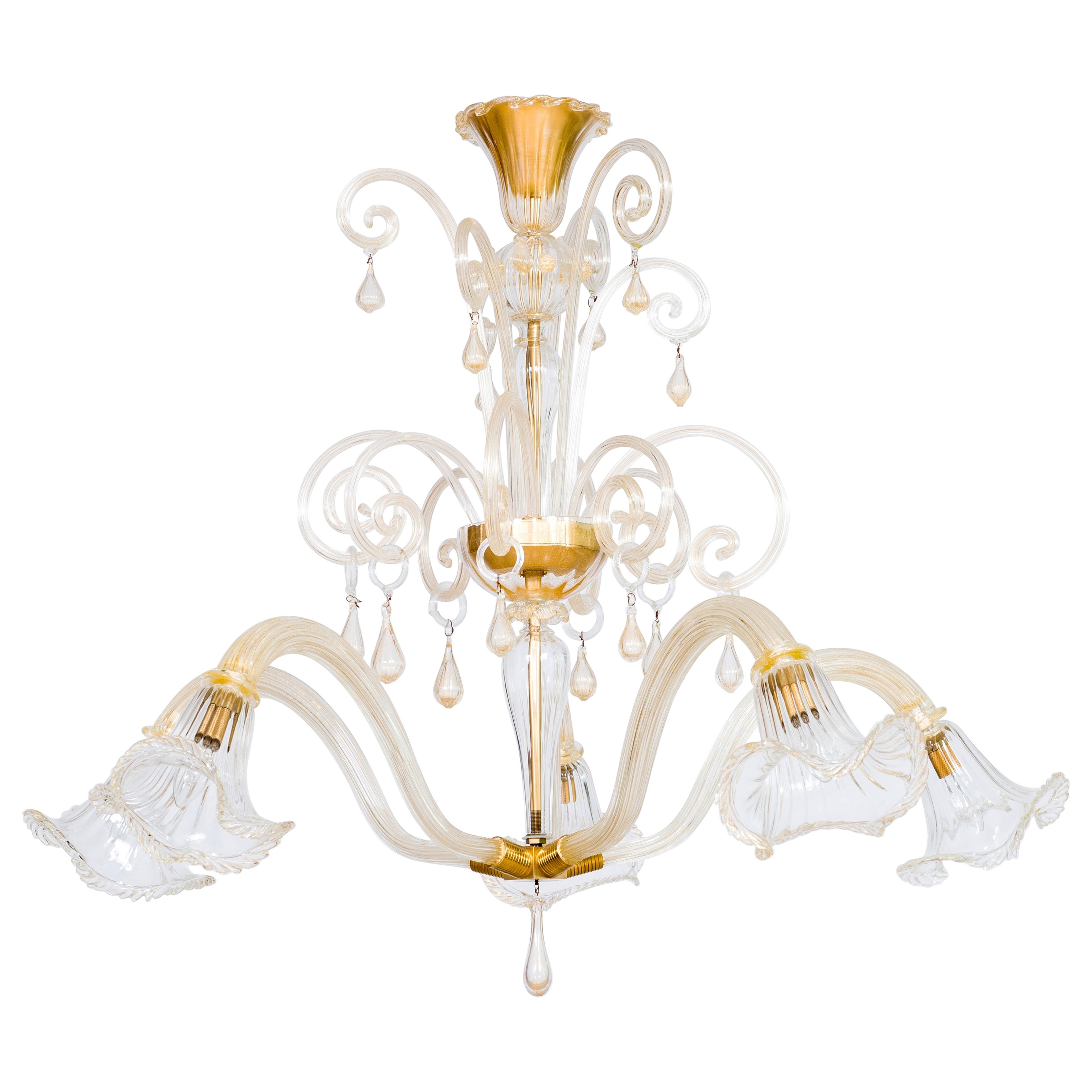 Lustre en verre de Murano doré par Giovanni Dalla Fina 1960 en vente