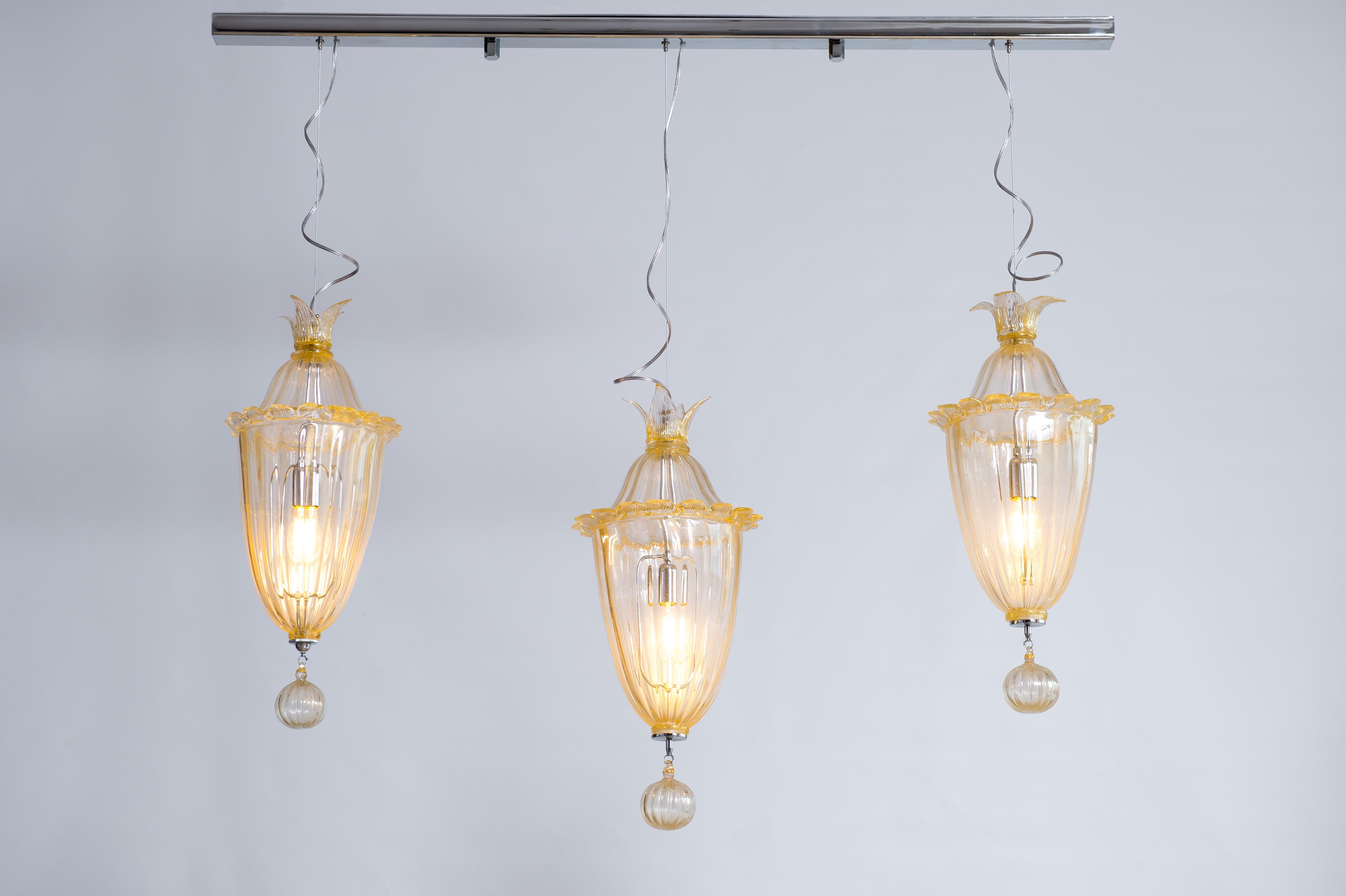 Lampadario in vetro di Murano color oro di Giovanni Dalla Fina, 1970 in vendita 9