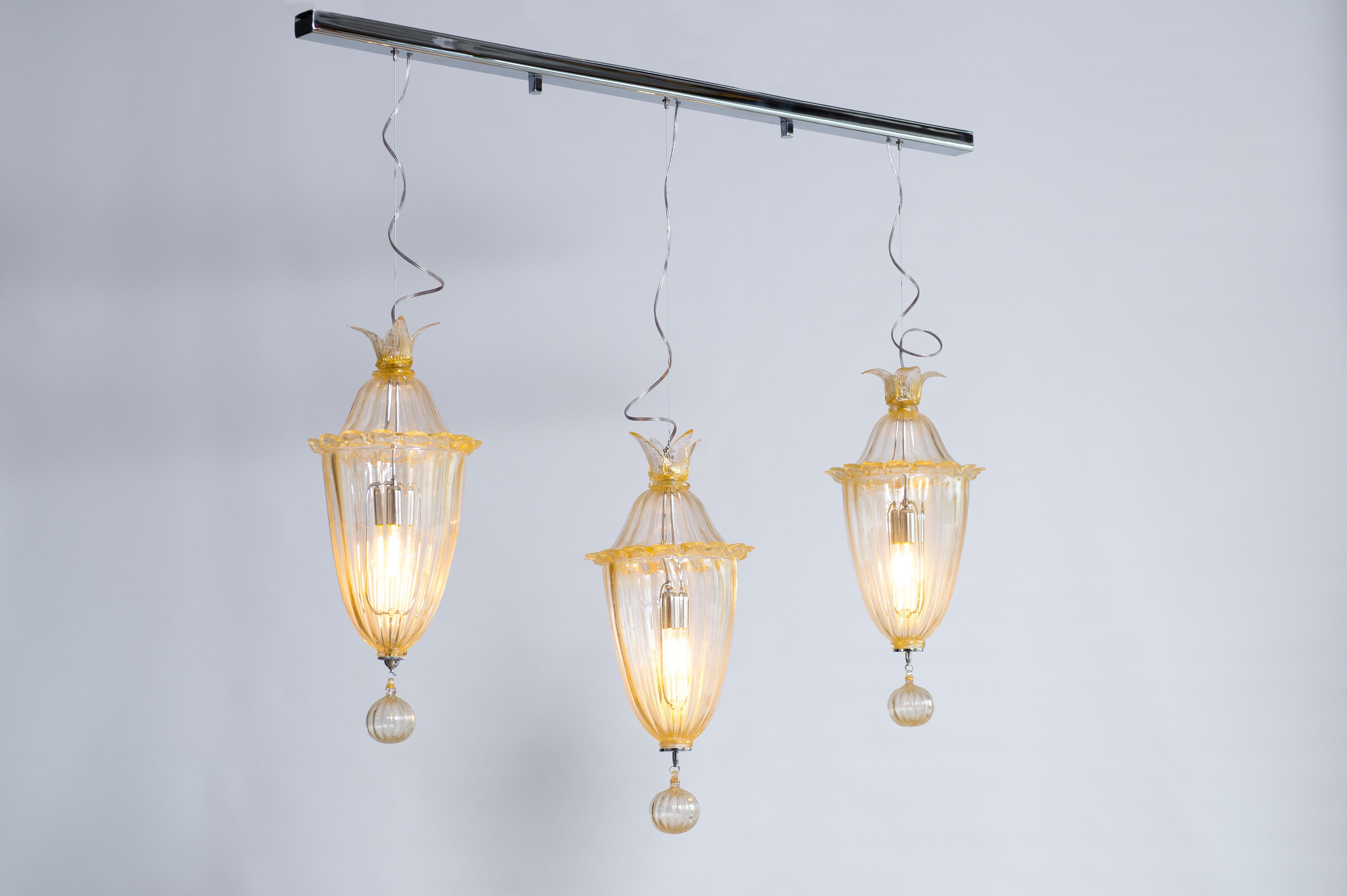 Lampadario in vetro di Murano color oro di Giovanni Dalla Fina, 1970 in vendita 11