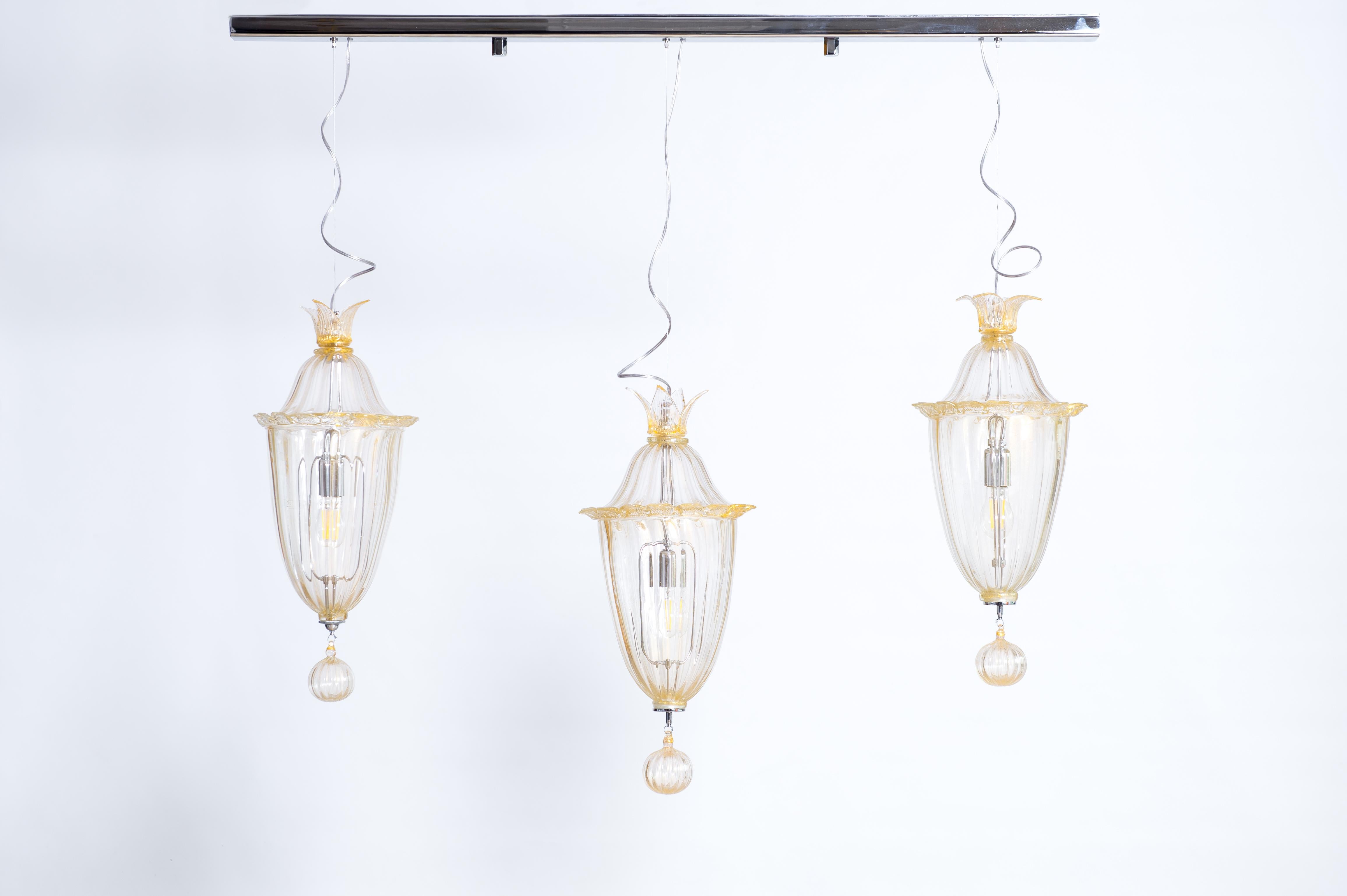 Moderno Lampadario in vetro di Murano color oro di Giovanni Dalla Fina, 1970 in vendita