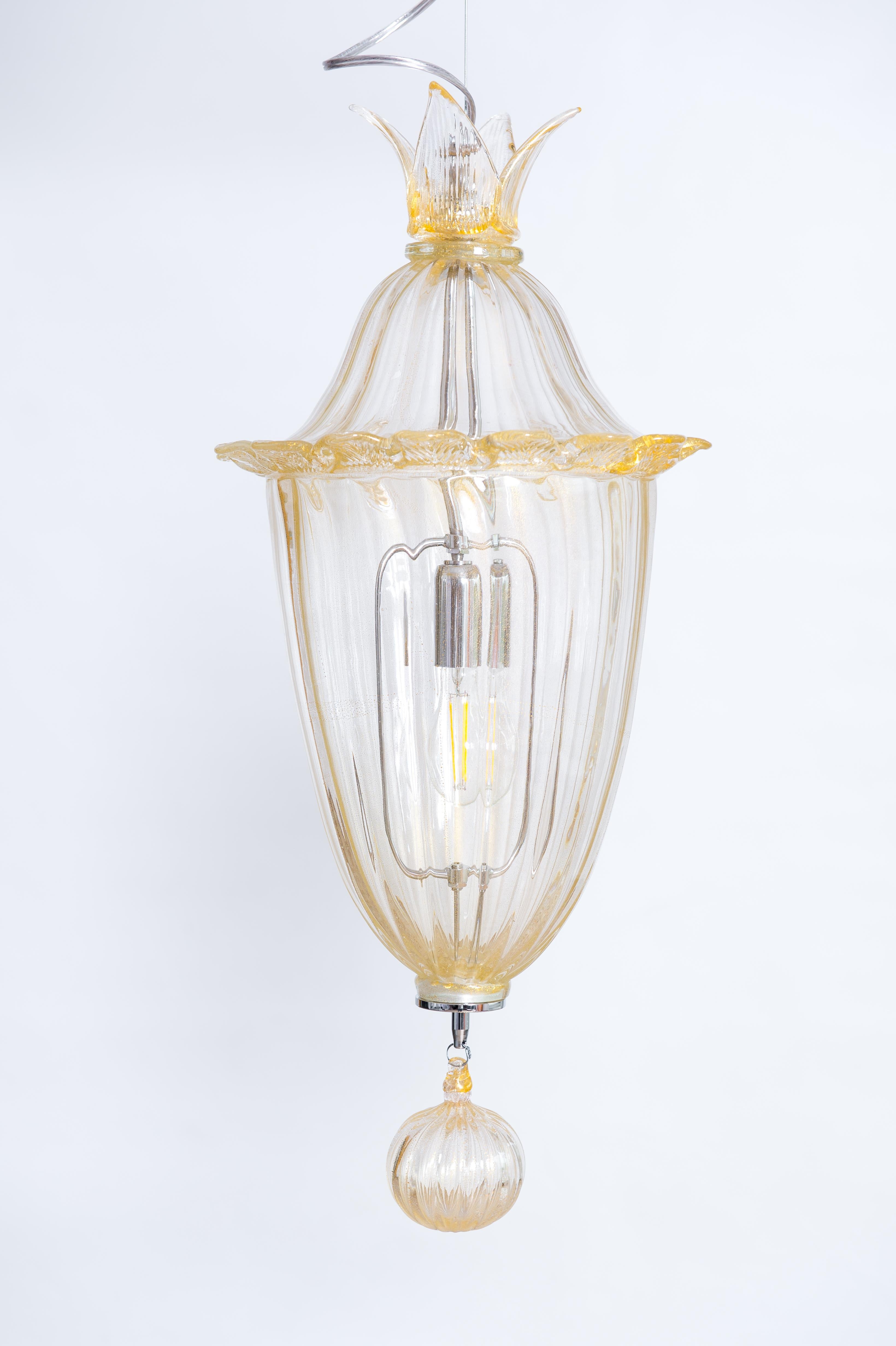 Italiano Lampadario in vetro di Murano color oro di Giovanni Dalla Fina, 1970 in vendita