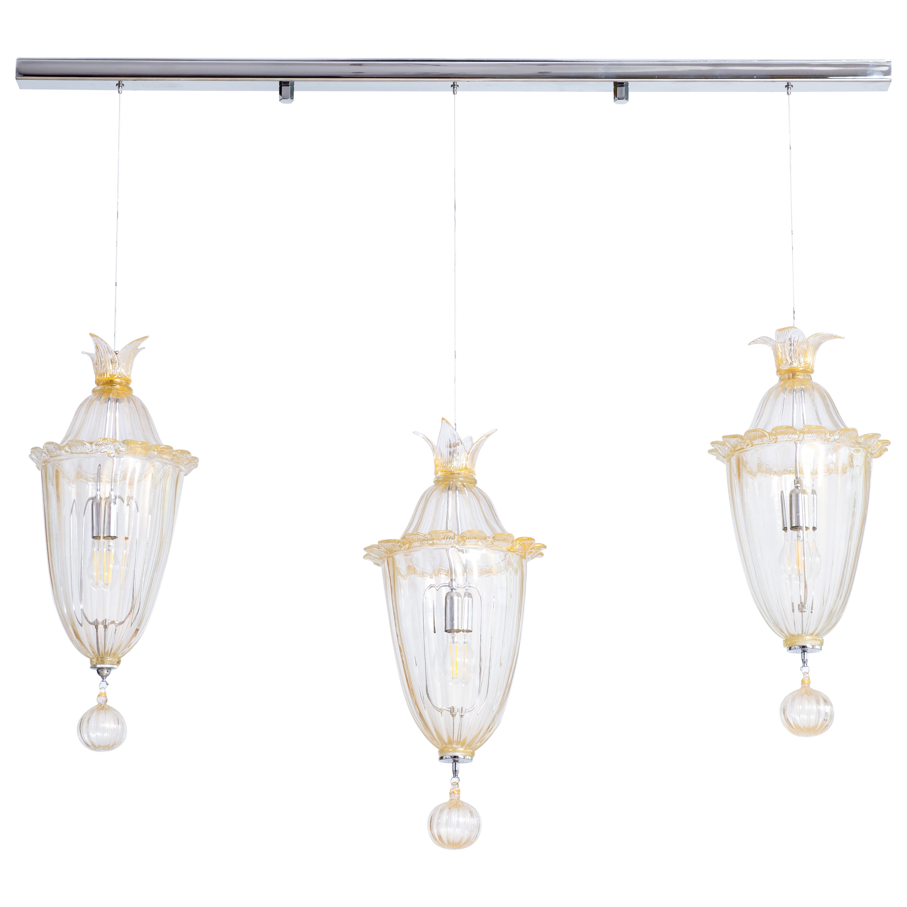 Lampadario in vetro di Murano color oro di Giovanni Dalla Fina, 1970 in vendita