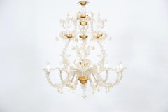 Lampadario in vetro di Murano color oro di Giovanni Dalla Fina anni '80