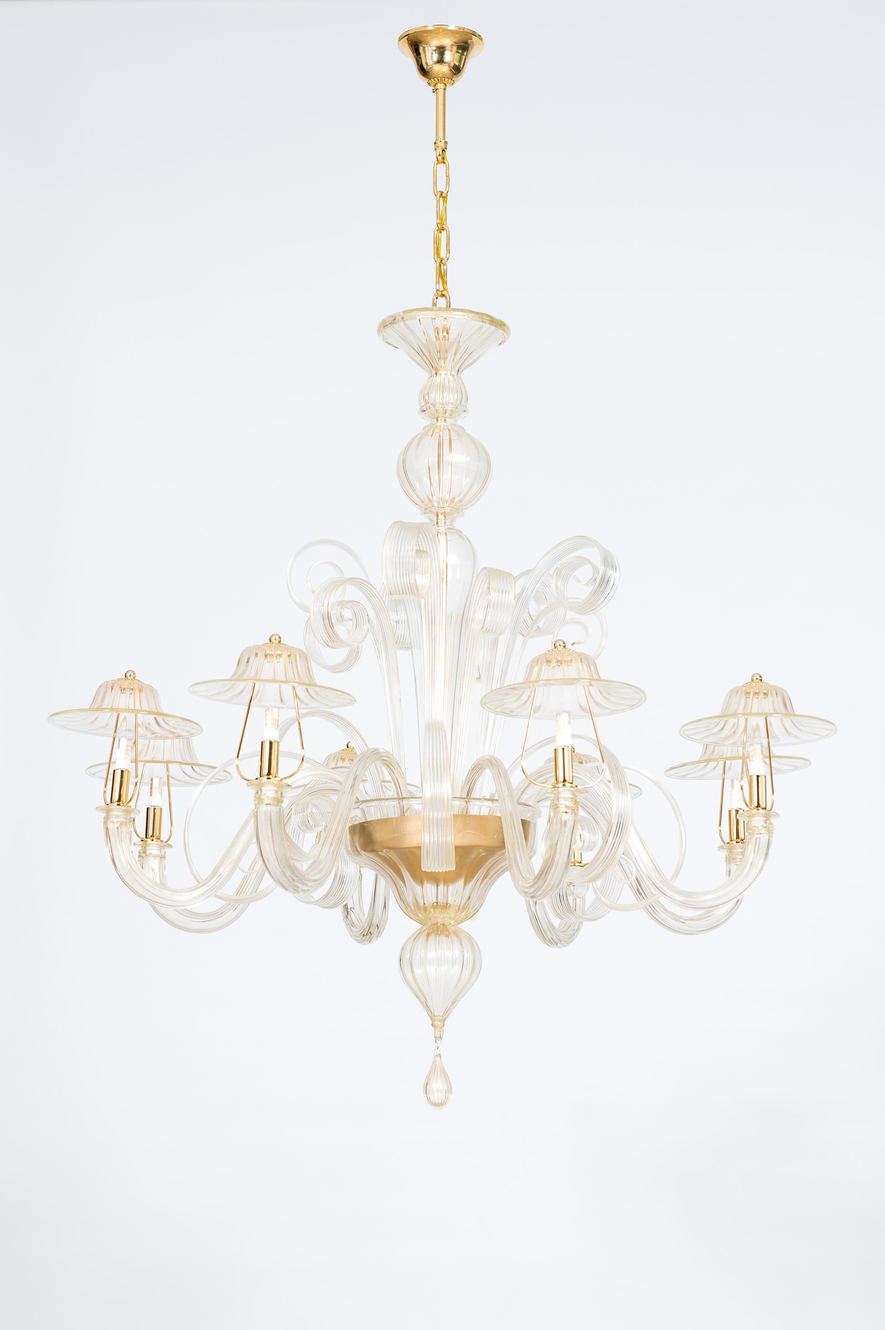 Moderno Lampadario in vetro di Murano color oro di Giovanni Dalla Fina 1990 in vendita