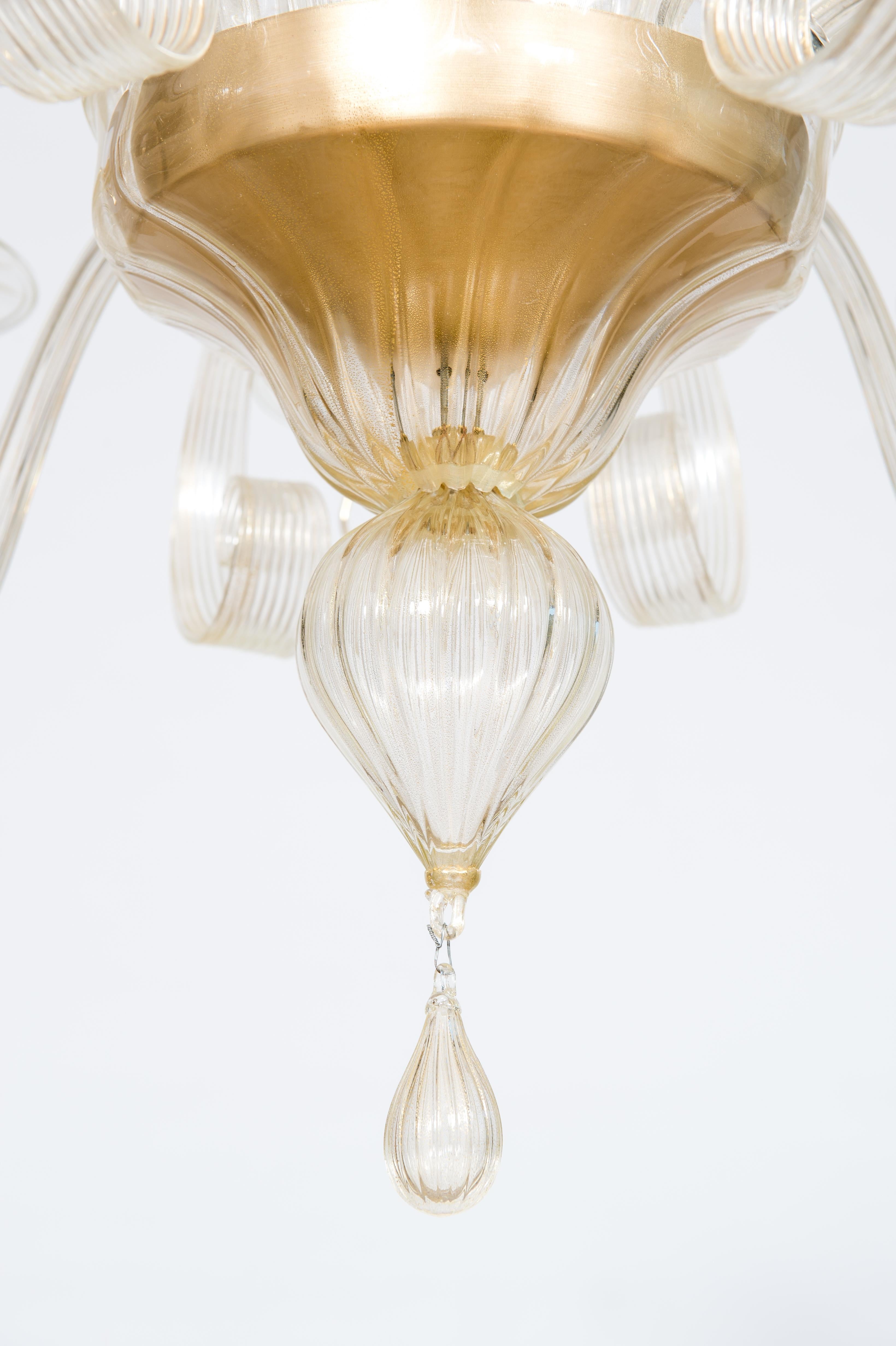 Fatto a mano Lampadario in vetro di Murano color oro di Giovanni Dalla Fina 1990 in vendita