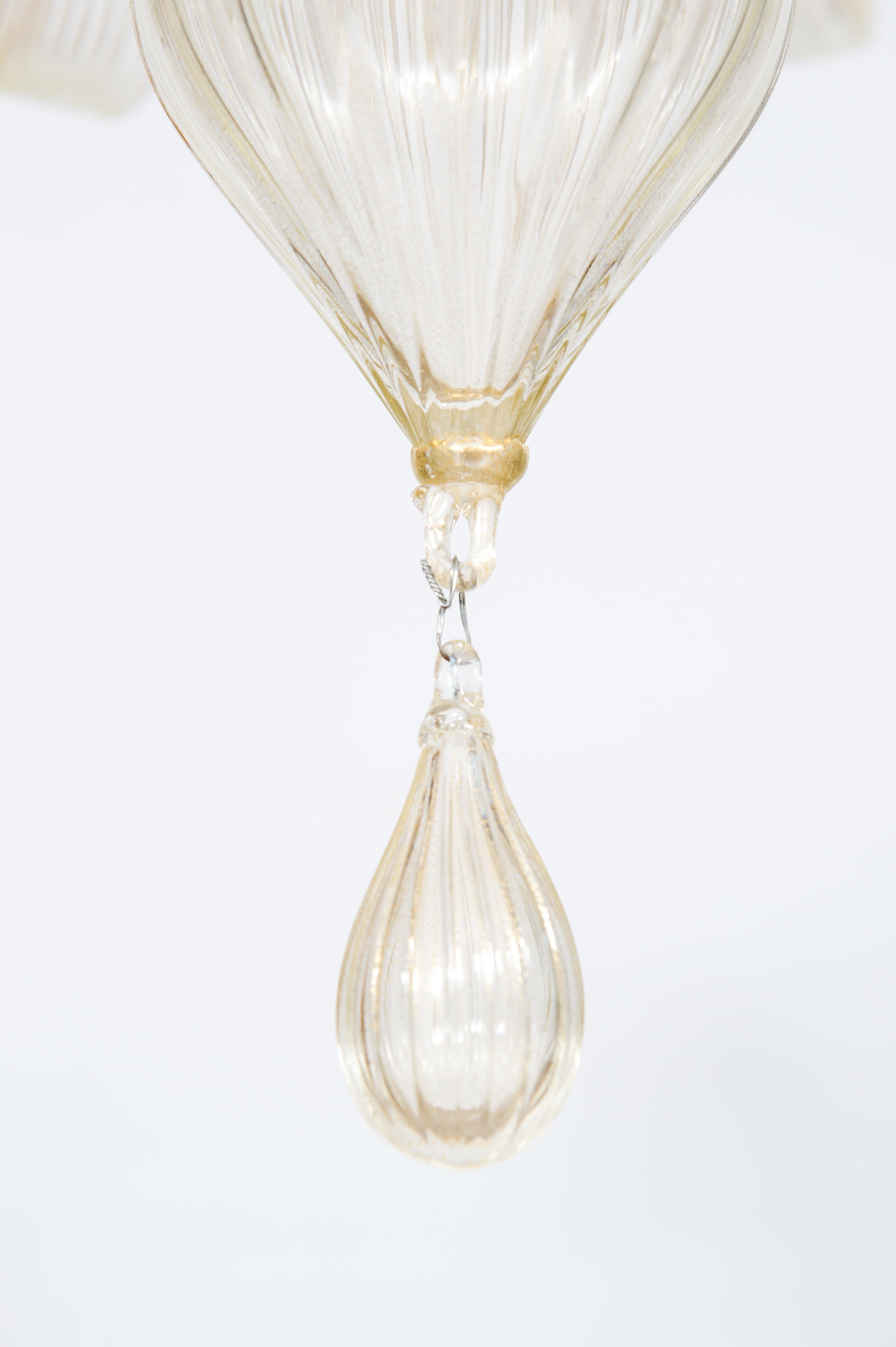 Fine XX secolo Lampadario in vetro di Murano color oro di Giovanni Dalla Fina 1990 in vendita