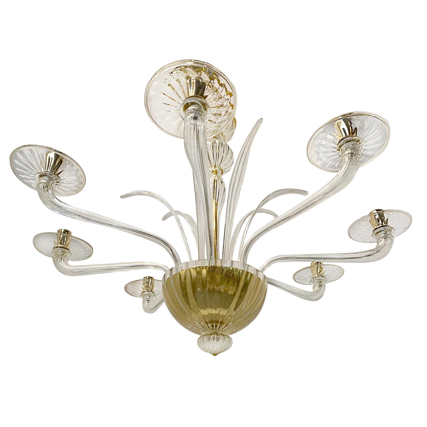 Italian Gold Murano Glass Chandelier For Sale