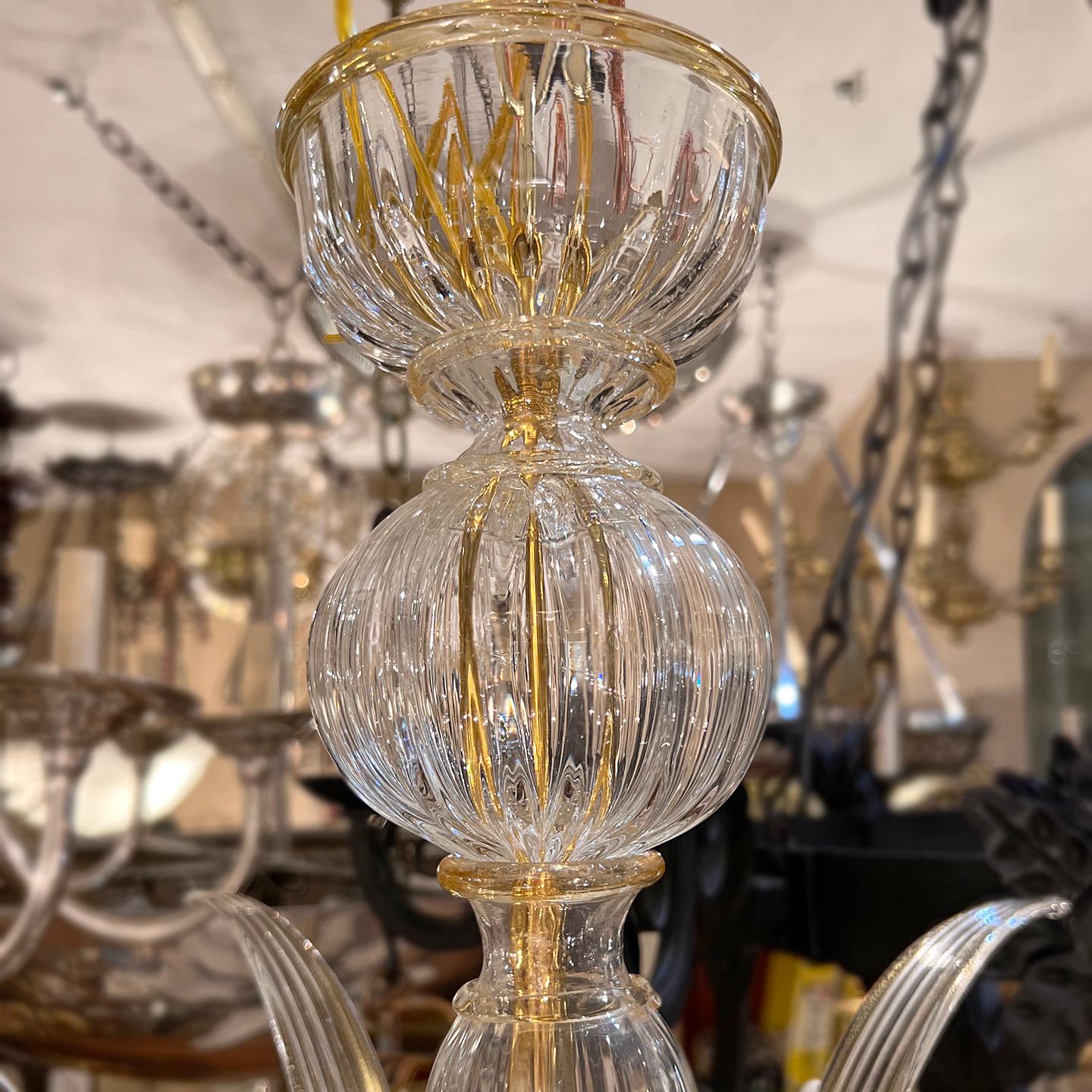 Gold Murano Glass Chandelier In Good Condition In New York, NY