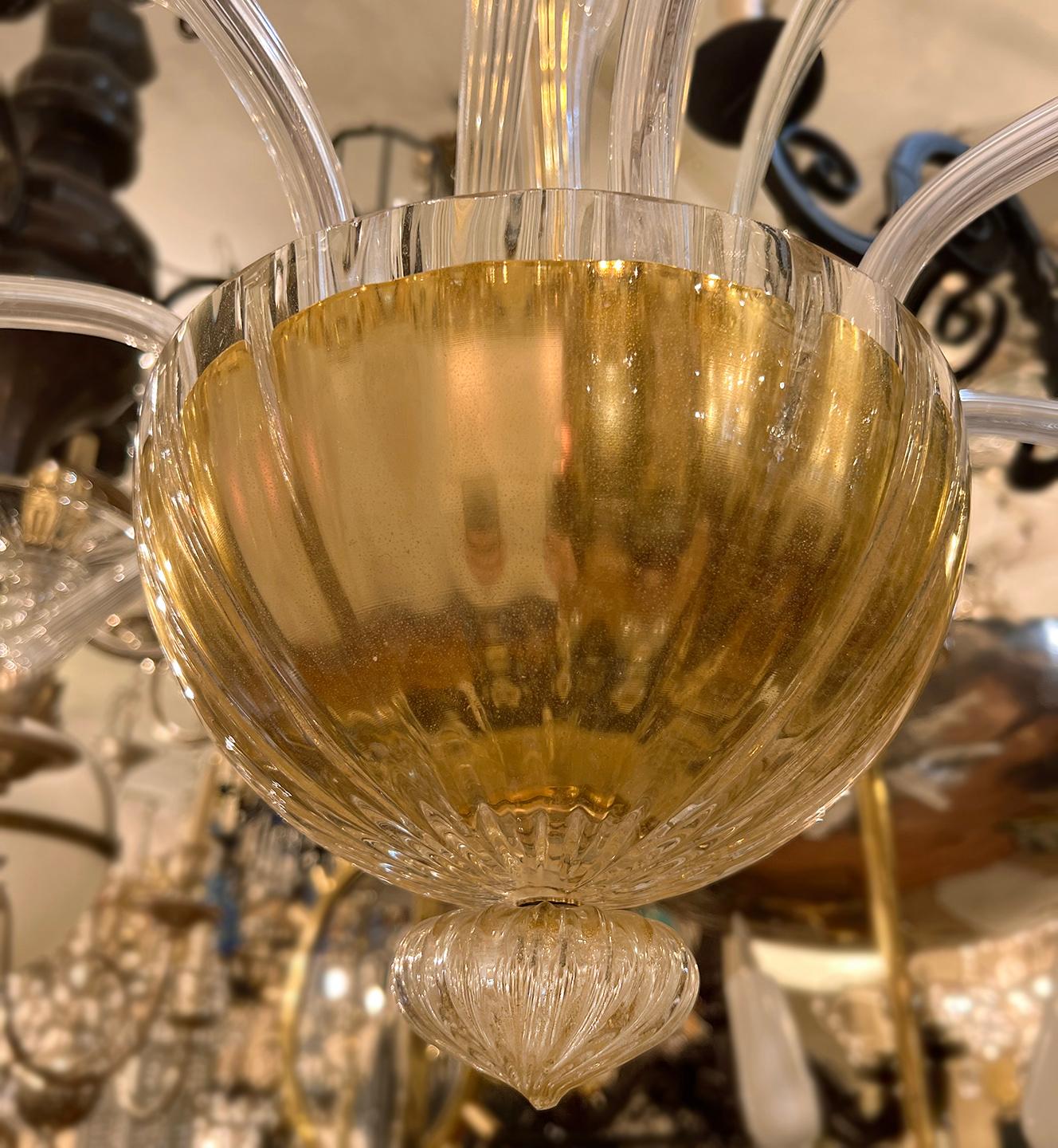 Gold Murano Glass Chandelier For Sale 1