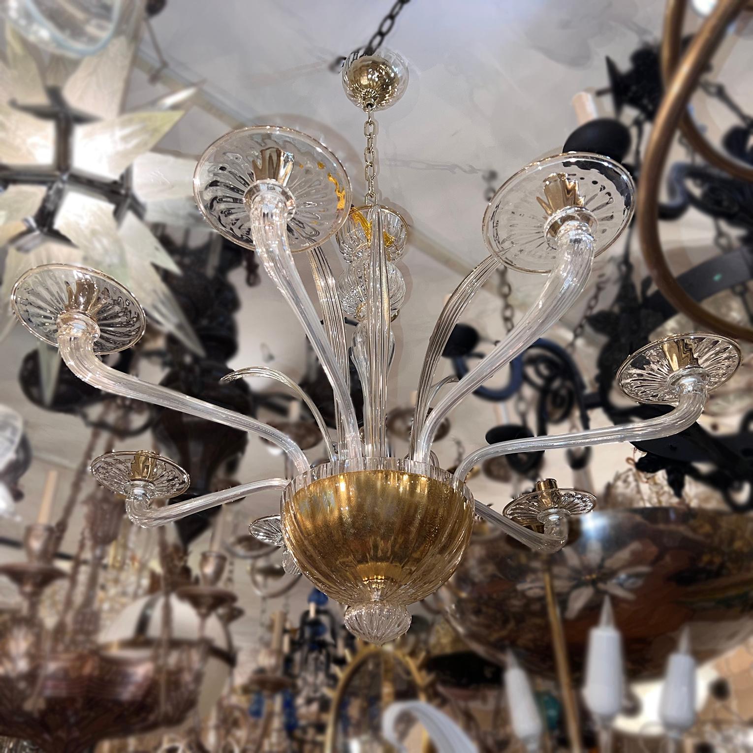 Gold Murano Glass Chandelier For Sale 3