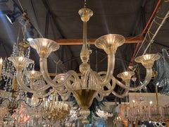 Gold Murano Glass Chandelier with 8 Curved Arms