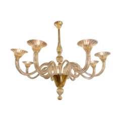 Gold Murano Glass Chandelier with 8 Curved Arms