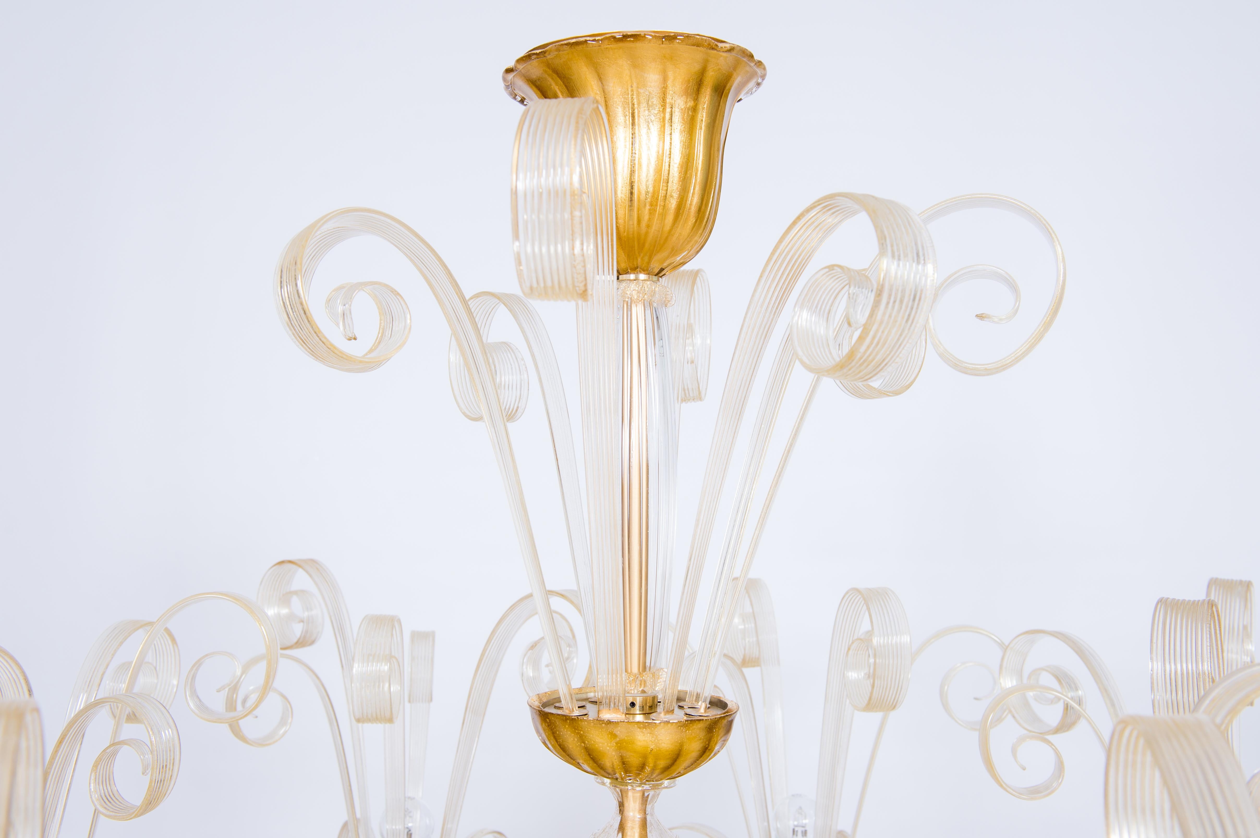 Kronleuchter aus goldenem Murano-Glas mit Goldpastoralen von Giovanni Dalla Fina, 1970er Jahre im Angebot 3