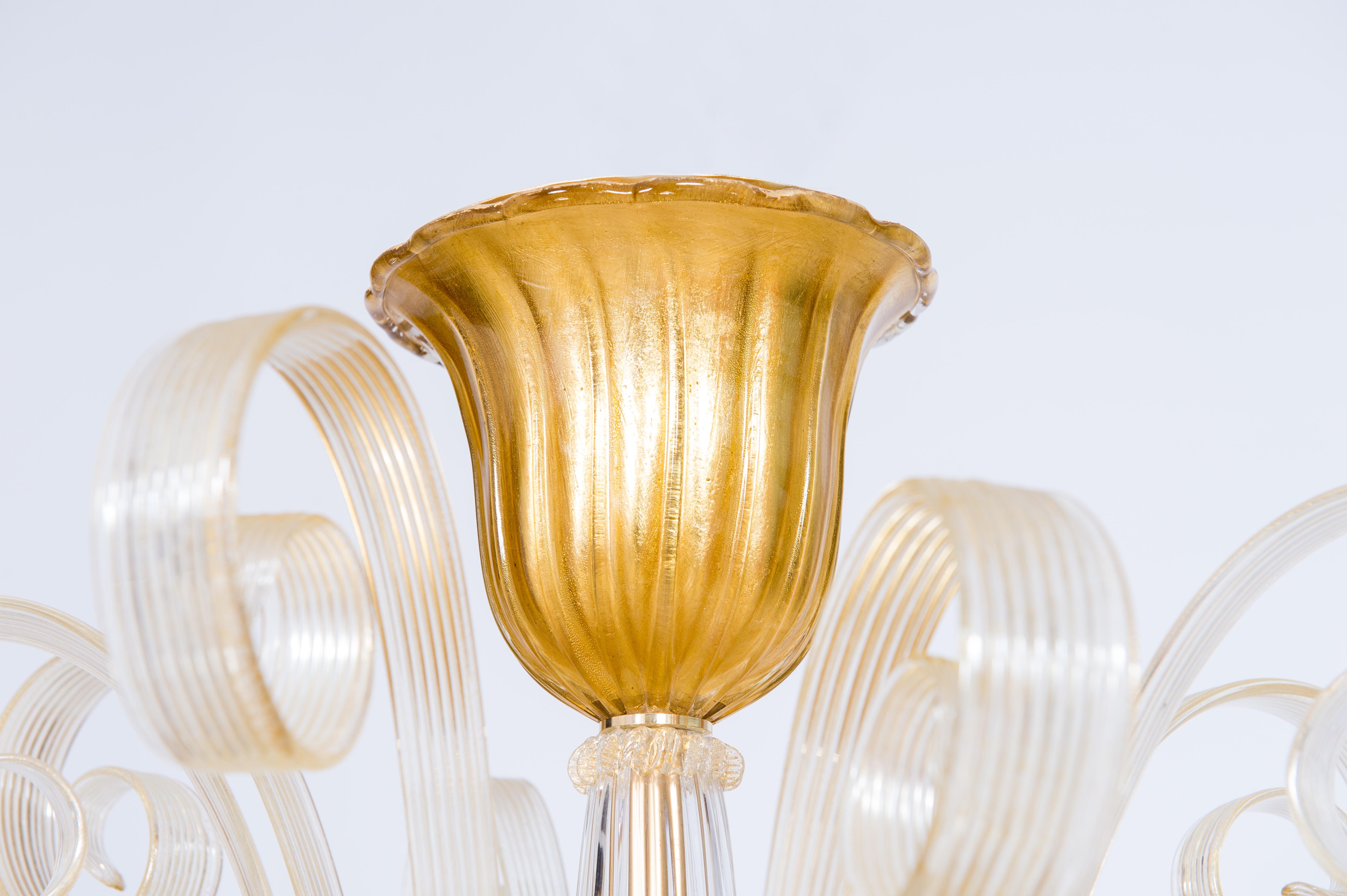 Kronleuchter aus goldenem Murano-Glas mit Goldpastoralen von Giovanni Dalla Fina, 1970er Jahre im Angebot 8