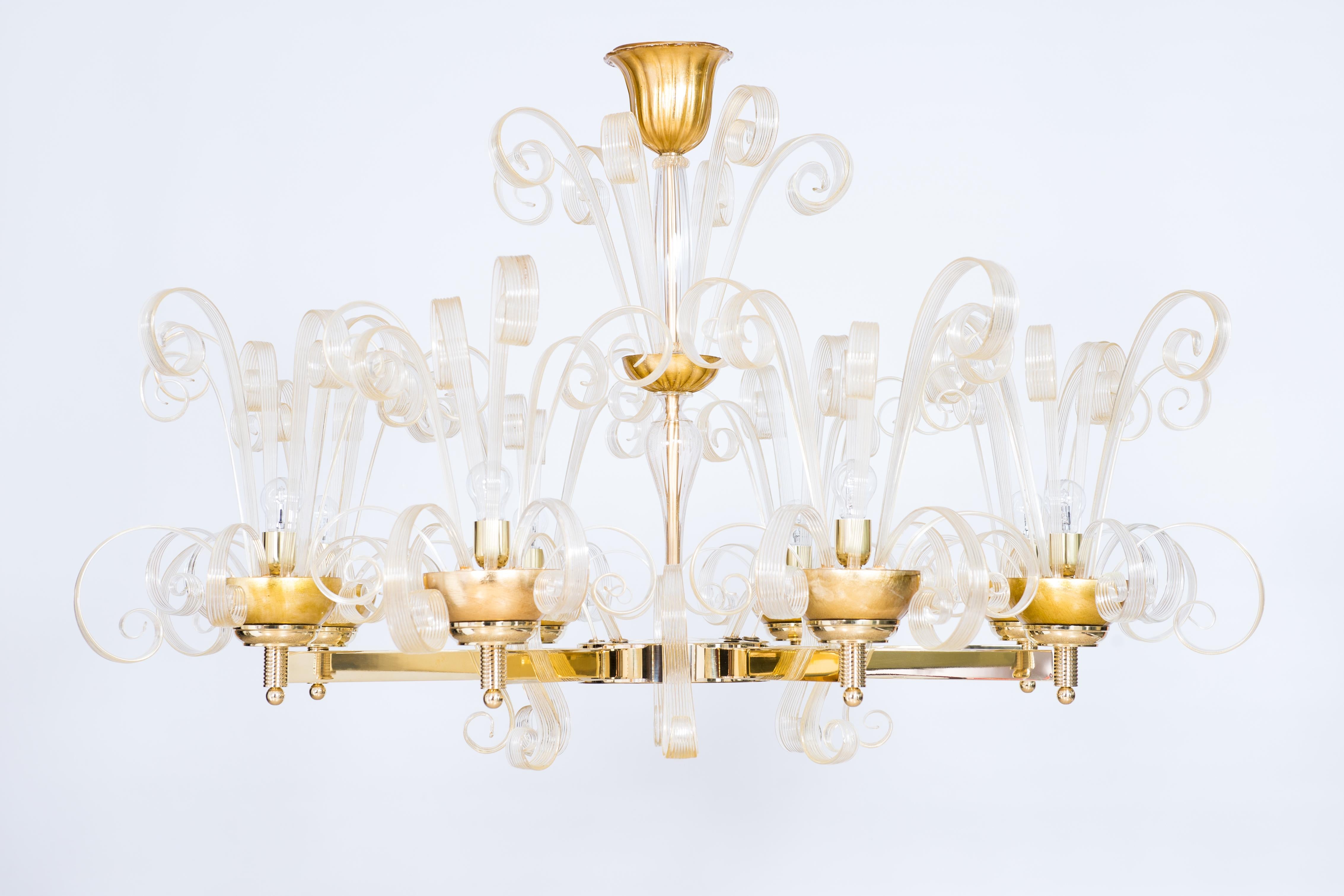 Kronleuchter aus goldenem Murano-Glas mit Goldpastoralen von Giovanni Dalla Fina, 1970er Jahre im Angebot 12