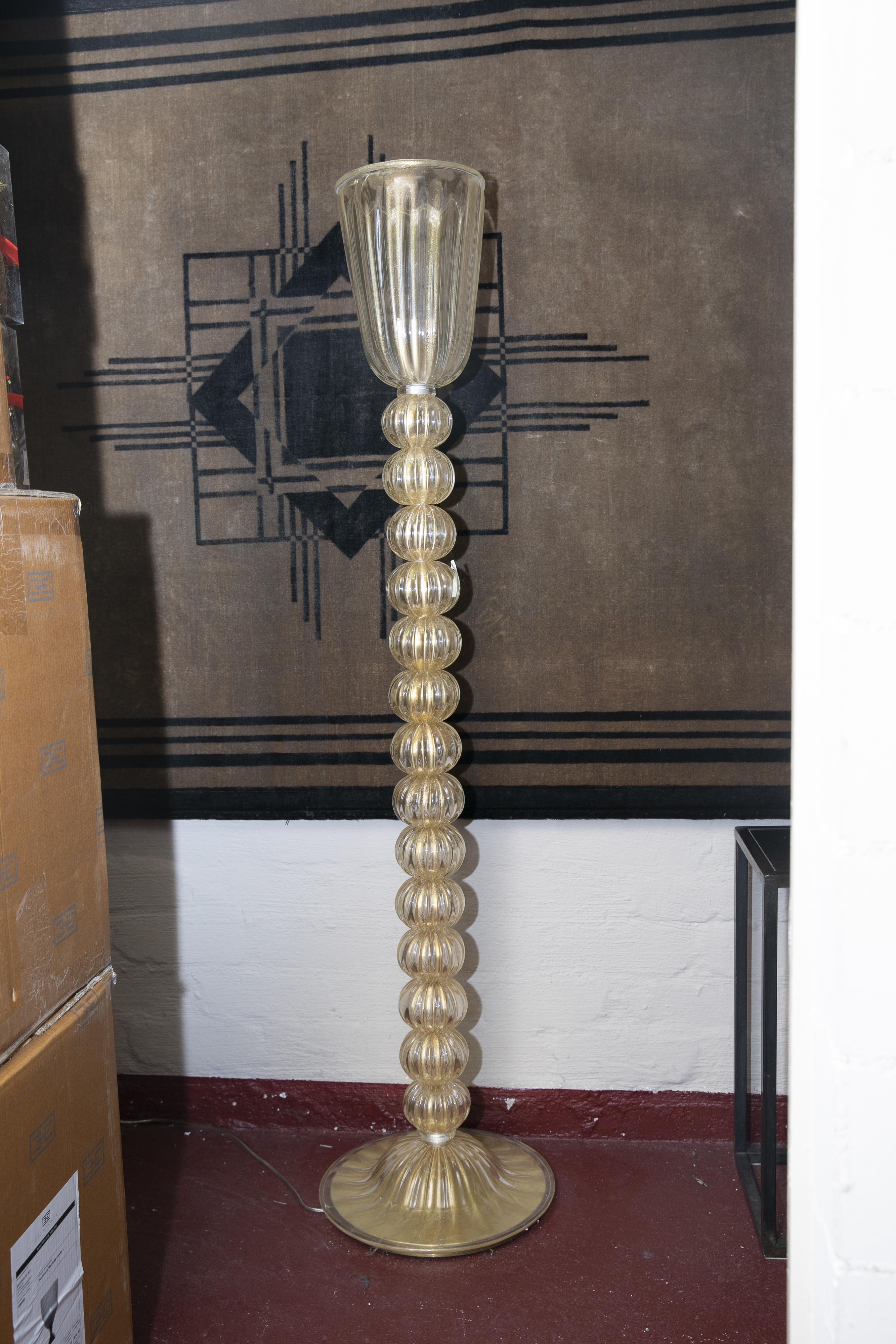 Late 20th Century Gold Murano Glass Floor Lamp, furnace Seguso, made in Italy 90's 