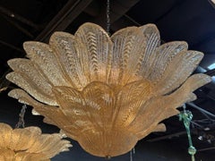 Gold Murano Glass Leaf Form Flush Mount Chandelier