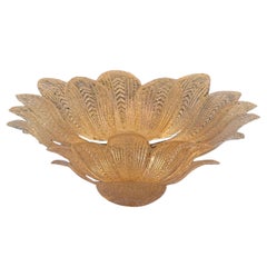 Gold Murano Glass Leaf Form Flush Mount Chandelier