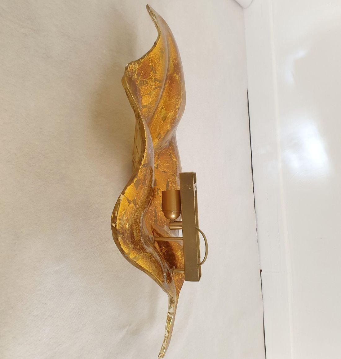 Gold Murano glass leaf sconces For Sale 6