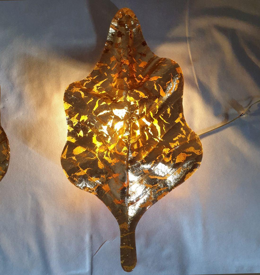 Late 20th Century Gold Murano glass leaf sconces For Sale