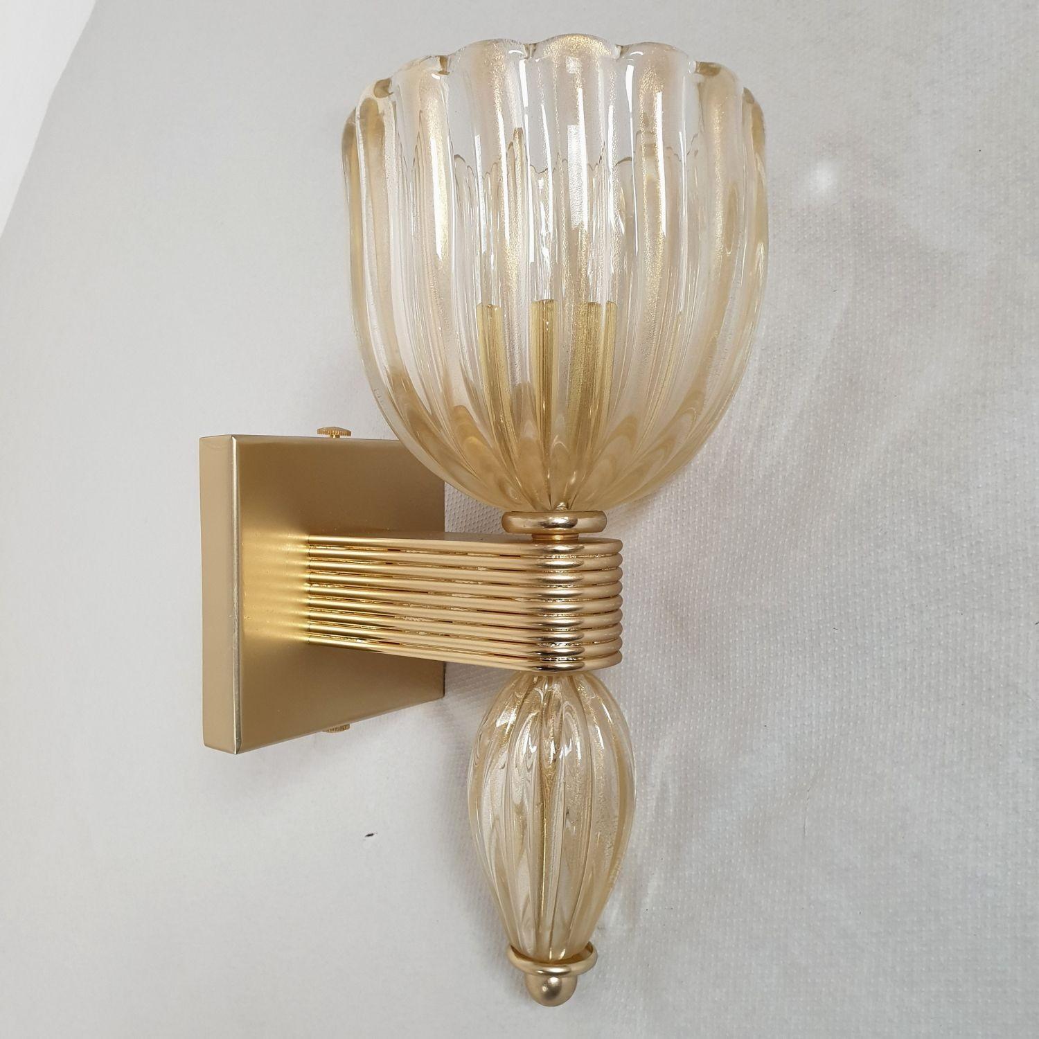 Italian Gold Murano glass sconces Italy - a pair For Sale