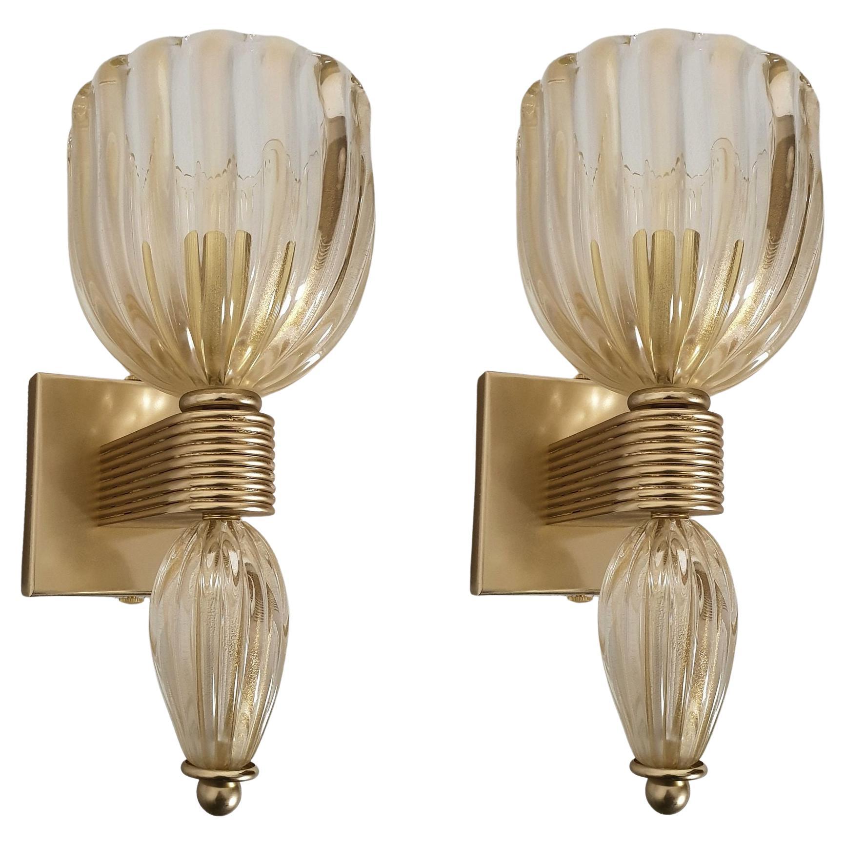 Gold Murano glass sconces Italy - a pair For Sale