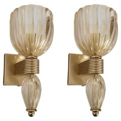 Vintage Gold Murano glass sconces Italy - a pair