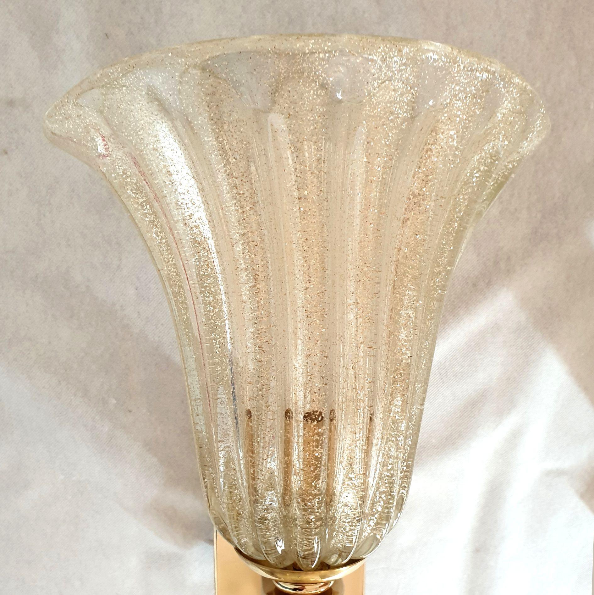 Brass Gold Murano glass Neoclassical sconces, Italy For Sale