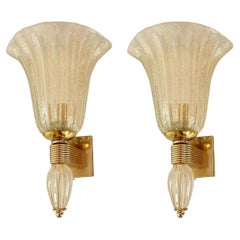 Applique neoclassiche in vetro di Murano color oro, Italia