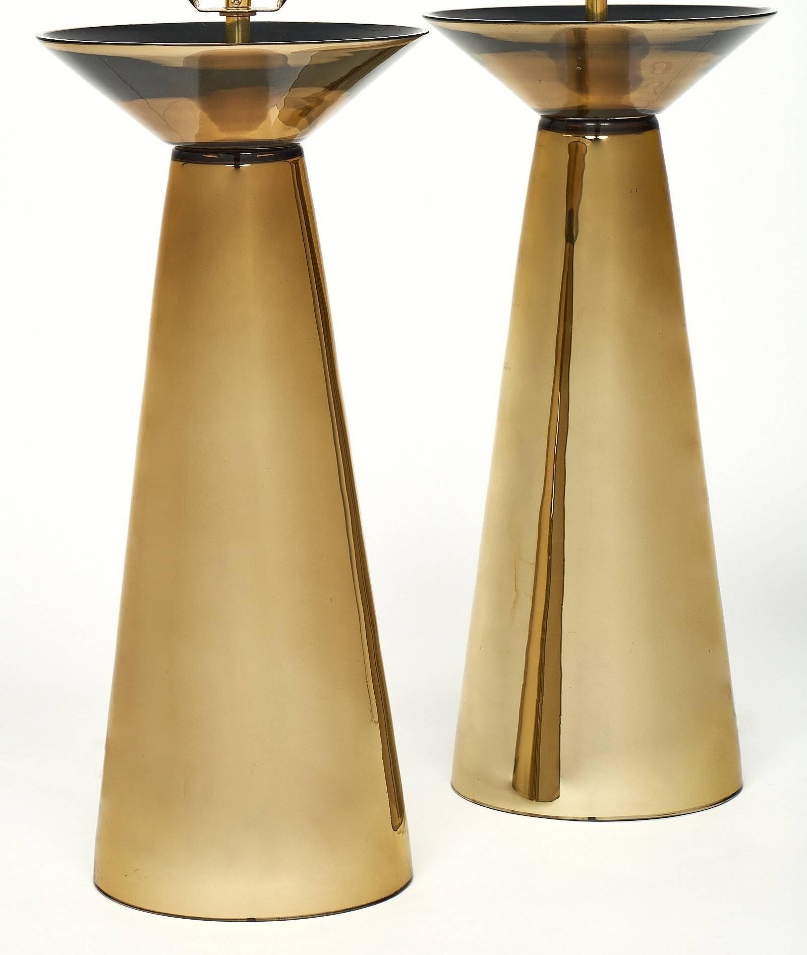 italien Lampes de table en verre de Murano doré en vente