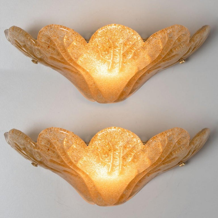 Italian Gold Murano Glass Wall Lights, Italy, 1970s For Sale