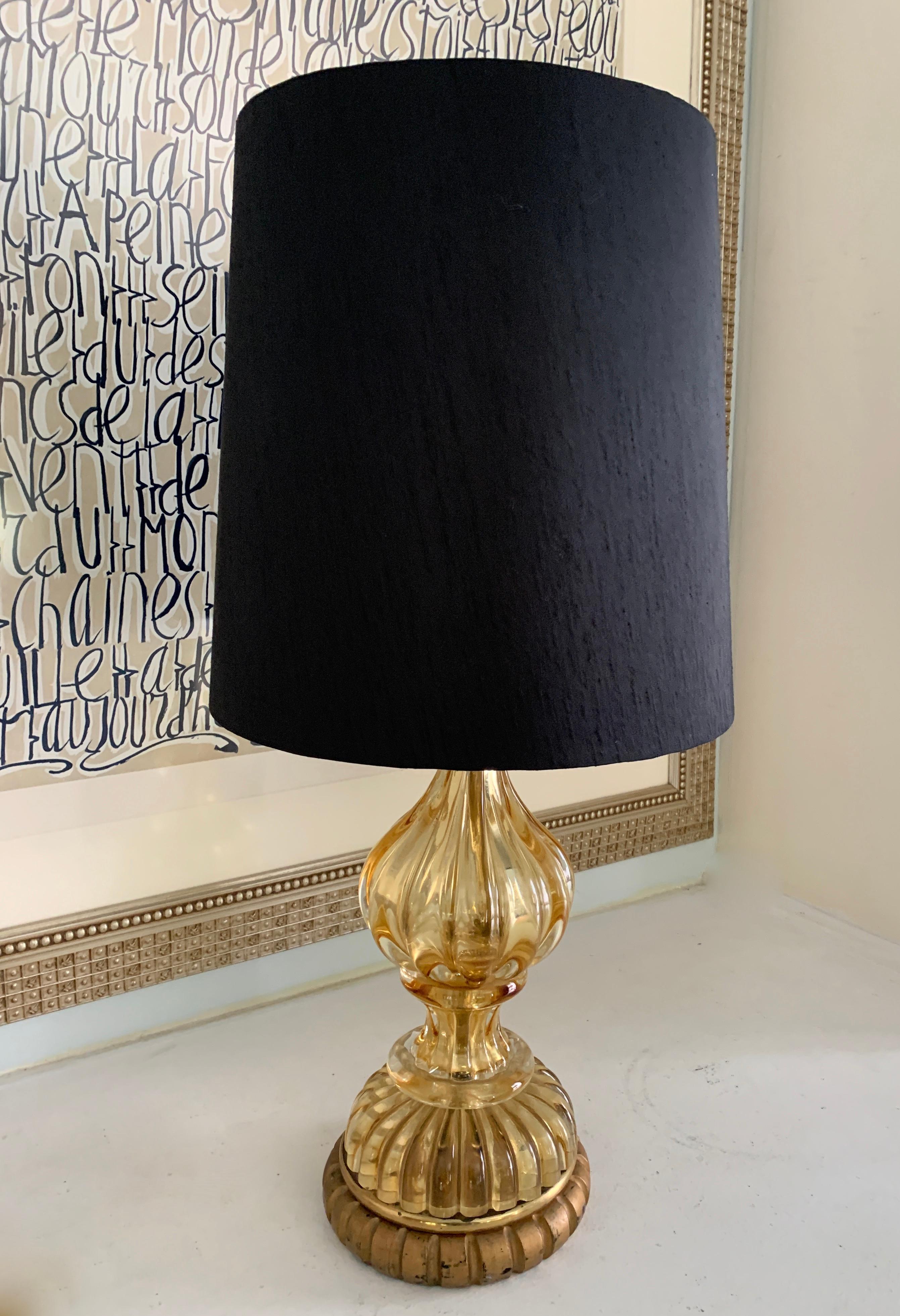 Mid-Century Modern Gold Murano Lamp with Giltwood Base